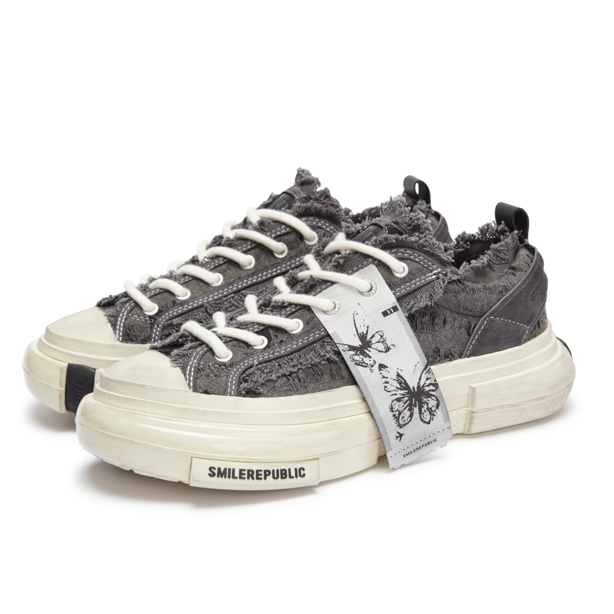 SMILEREPUBLIC 70s Distressed Grey Tassel Low - top Platform Shoes | MADAX