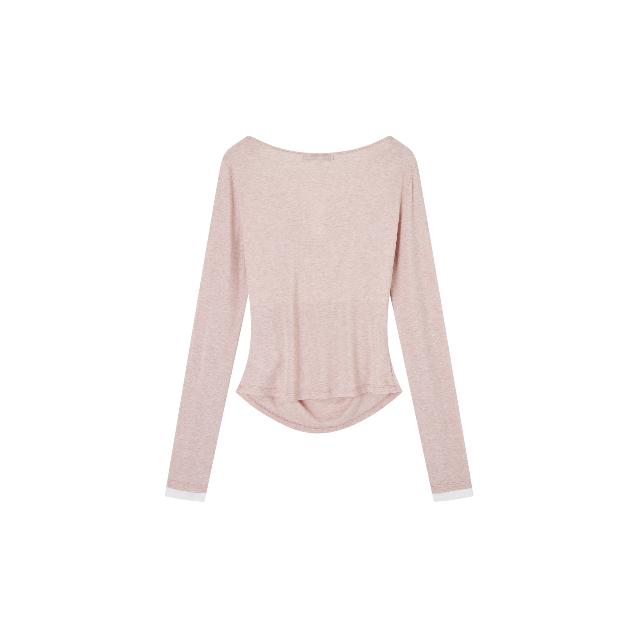 假两件荡领收腰长袖T恤  粉色