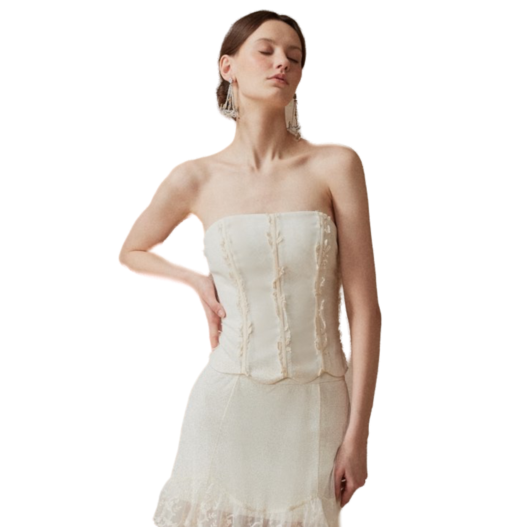 Soft Strings and Shadows Strapless Fishbone Corset in Off-White