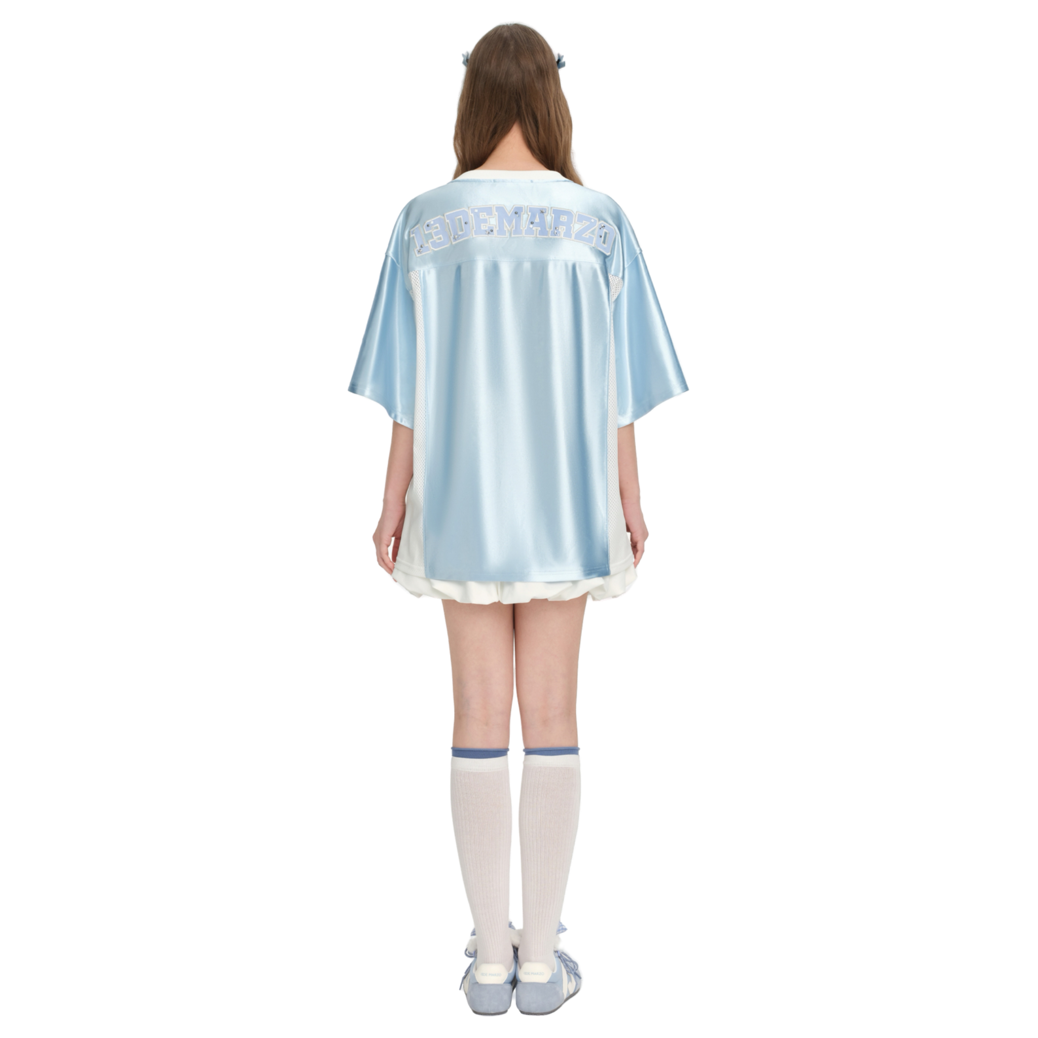 Little Bear Cheerleaders Satin Jersey T-shirt in Blue