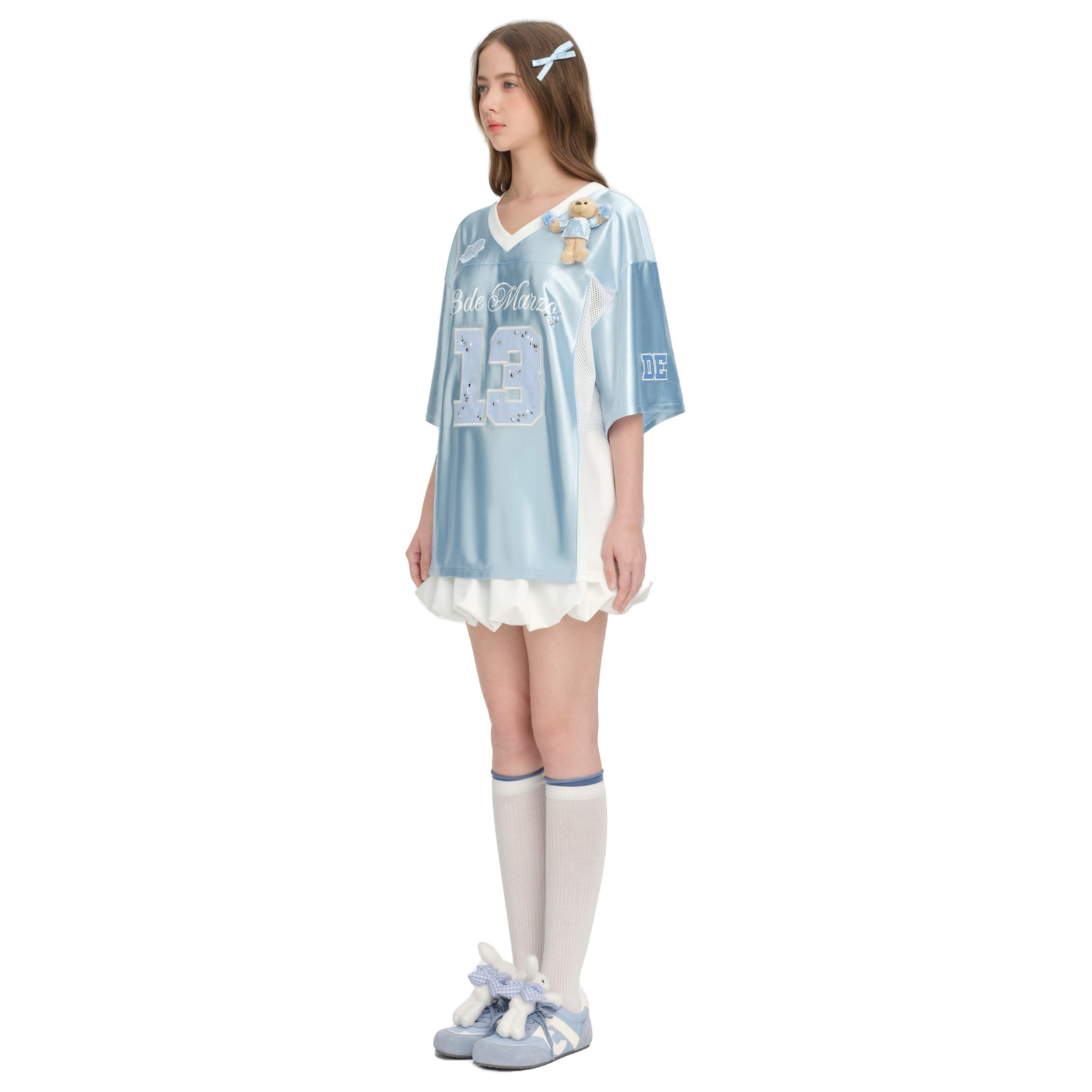 Little Bear Cheerleaders Satin Jersey T-shirt in Blue