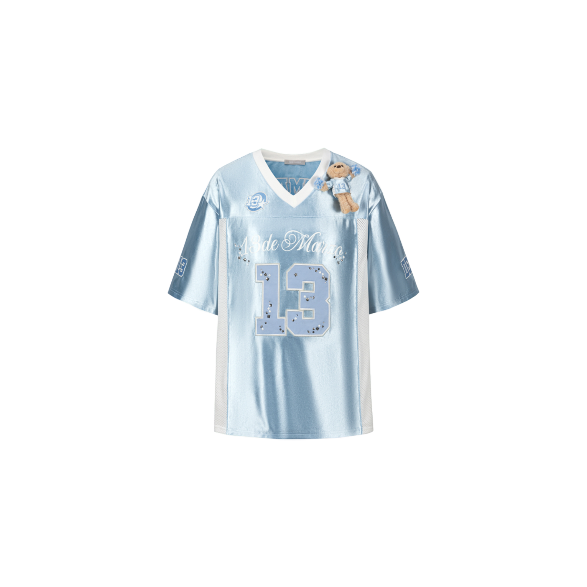 Little Bear Cheerleaders Satin Jersey T-shirt in Blue
