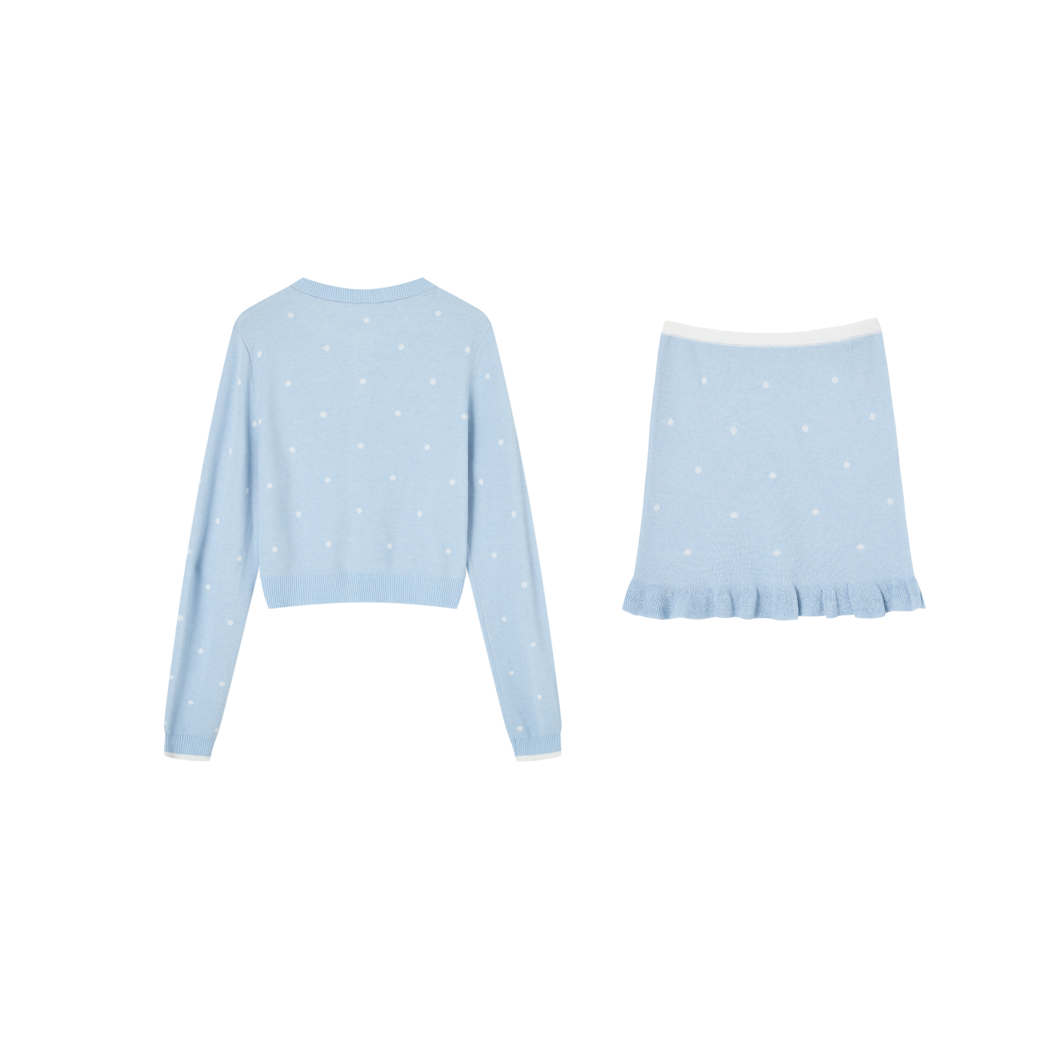 荷叶边抹胸开衫套装 蓝色