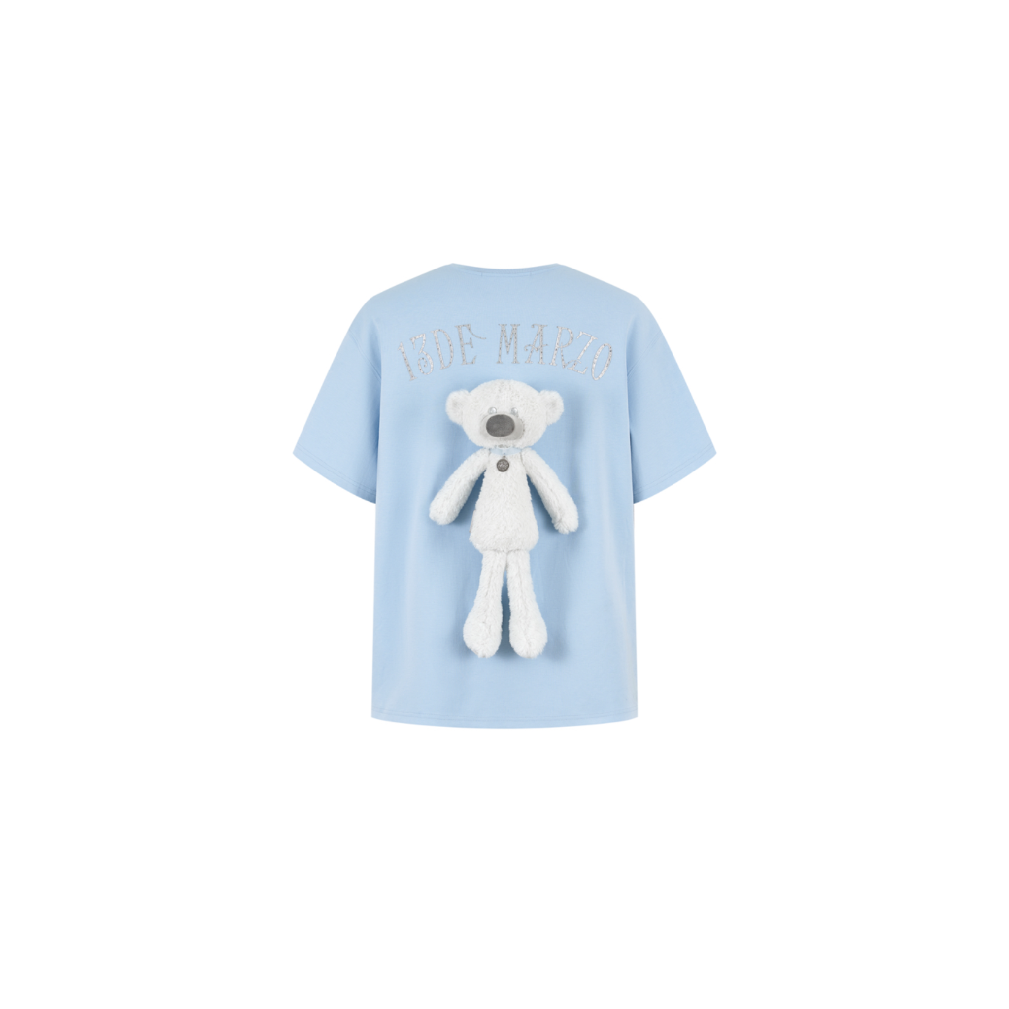 Silver Imitation Diamond Print Bear T-Shirt in Blue