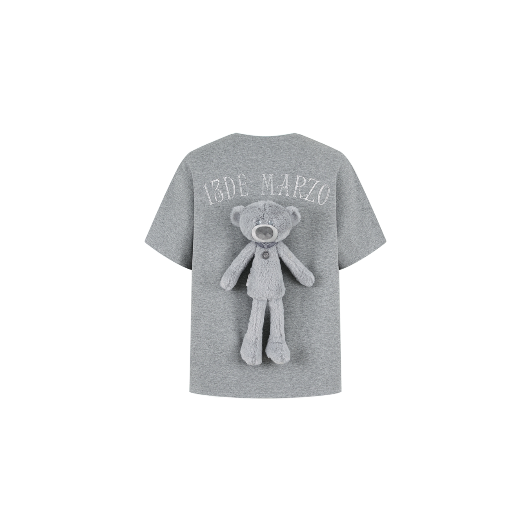Silver Imitation Diamond Print Bear T-Shirt in Grey