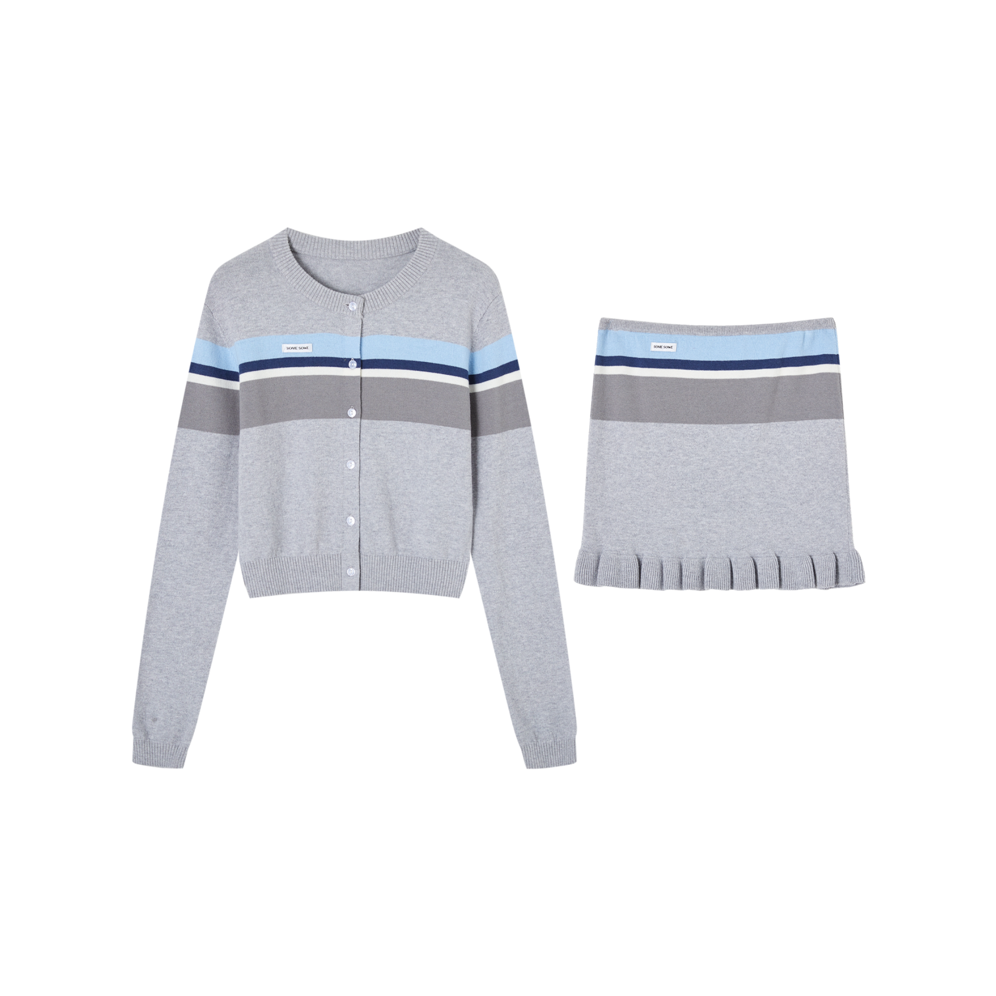 荷叶边抹胸开衫套装 灰色