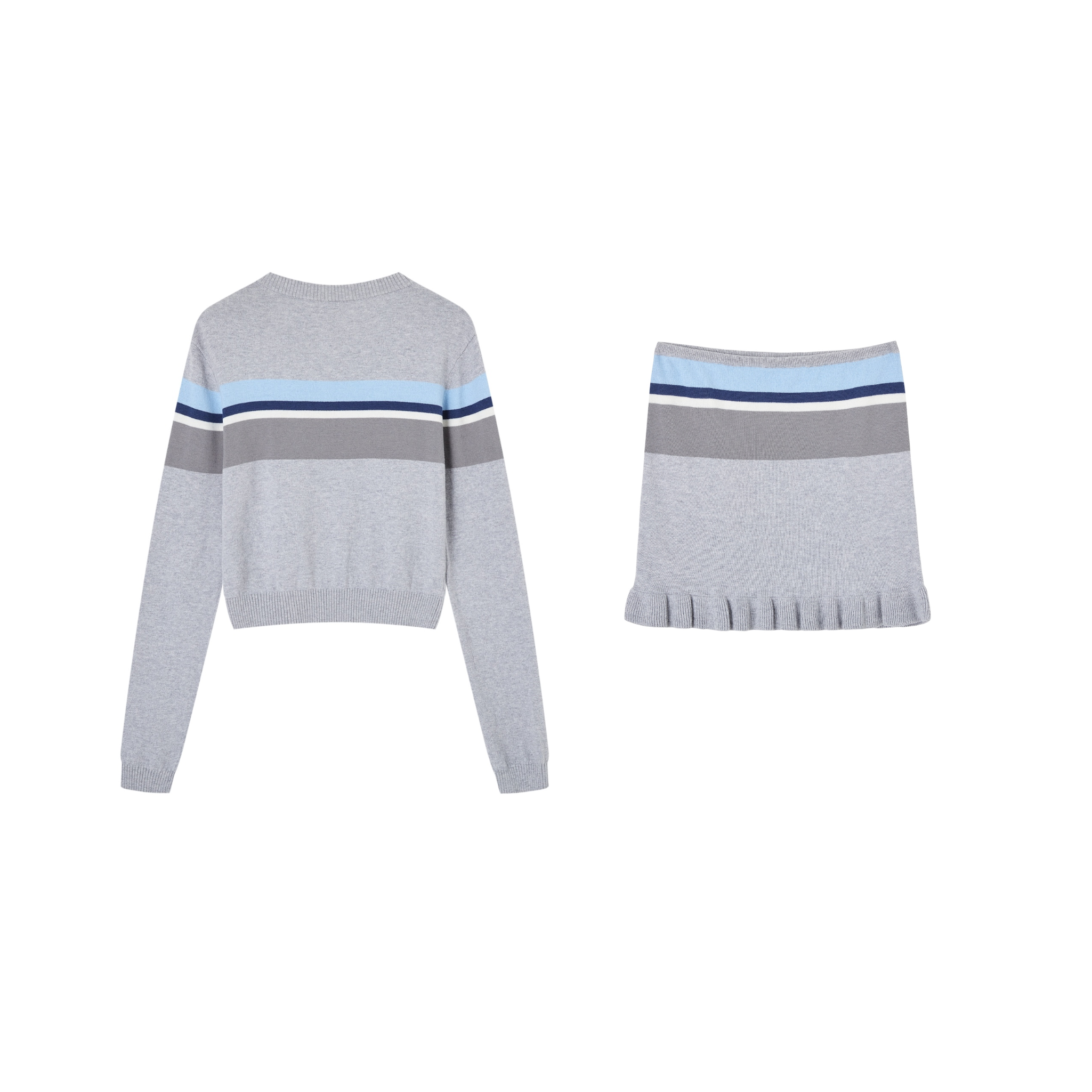 荷叶边抹胸开衫套装 灰色