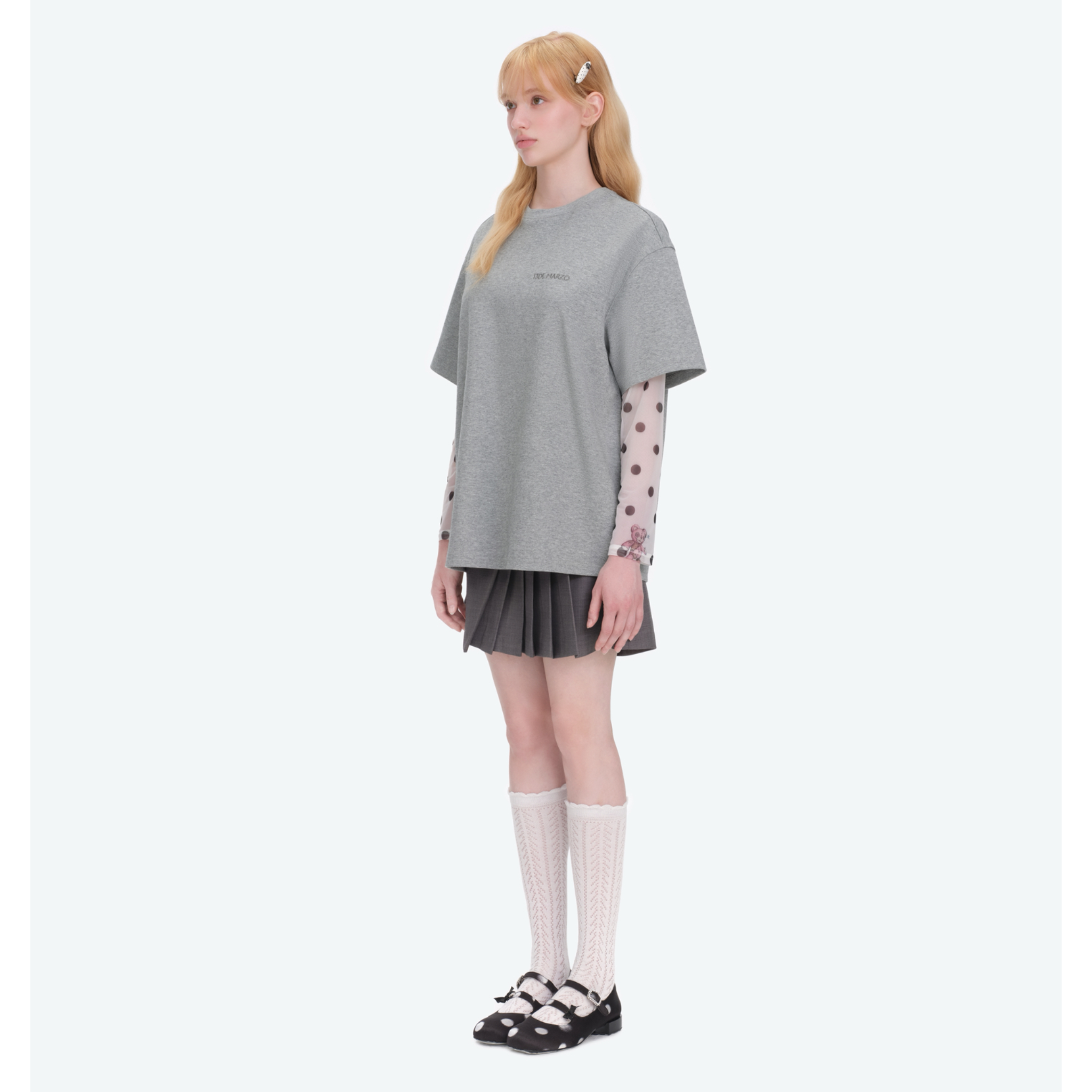 회색 은색 모조 다이아몬드 프린트 곰 티셔츠