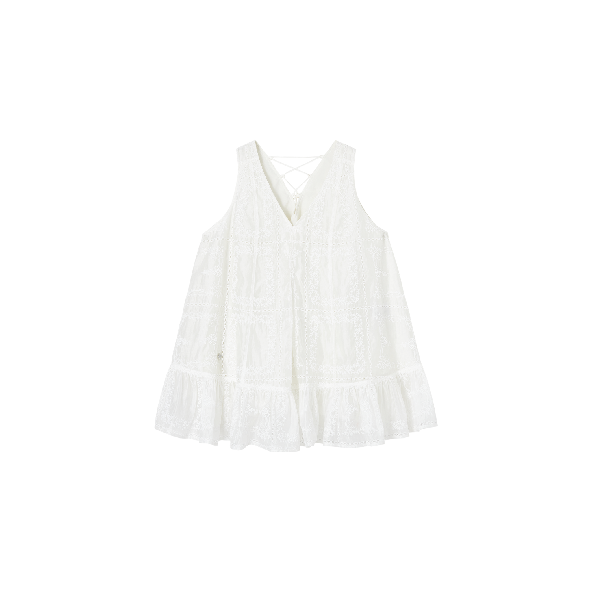 刺绣荷叶边背心连衣裙 白色