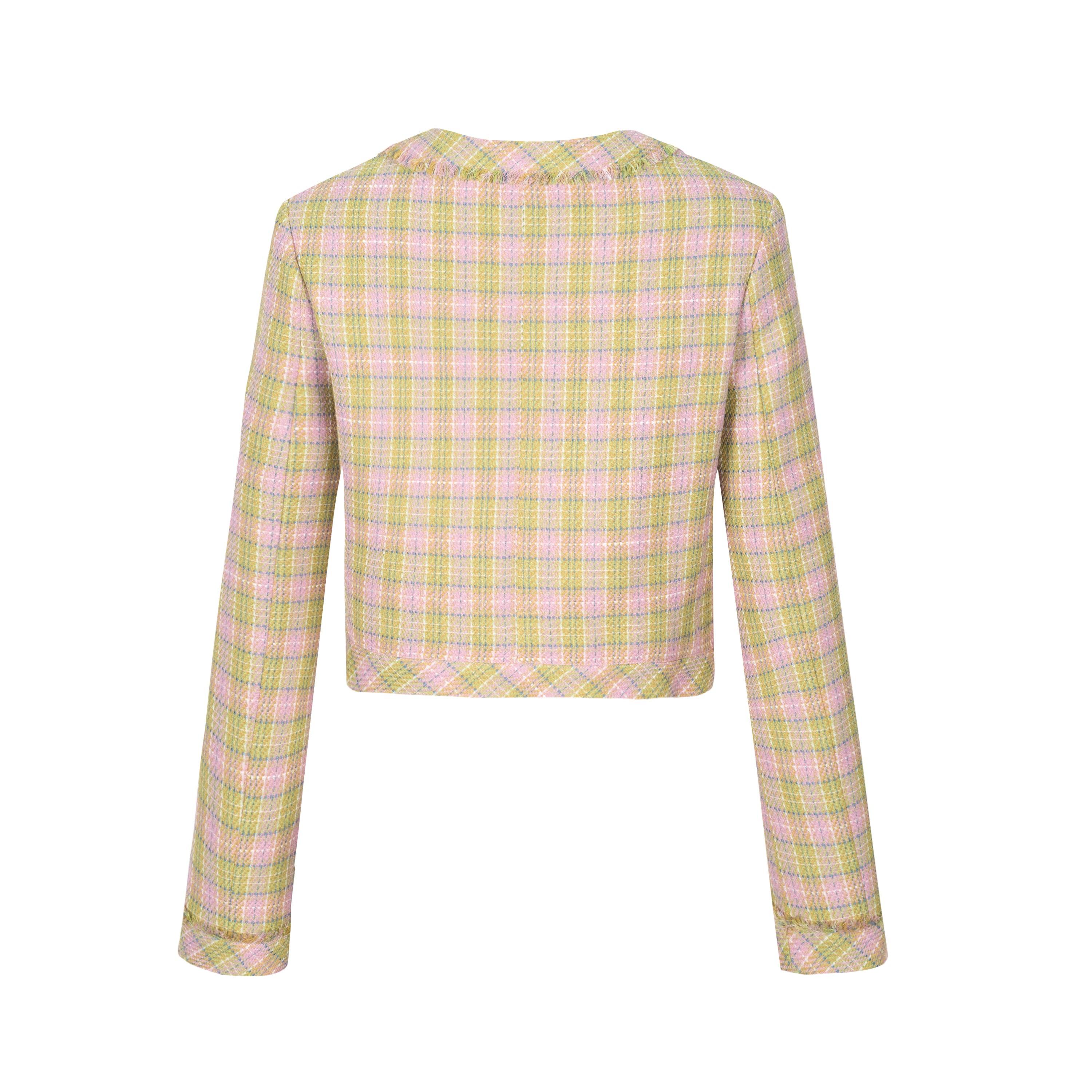 Checkered Tweed Plaid Blazer in Pink And Green