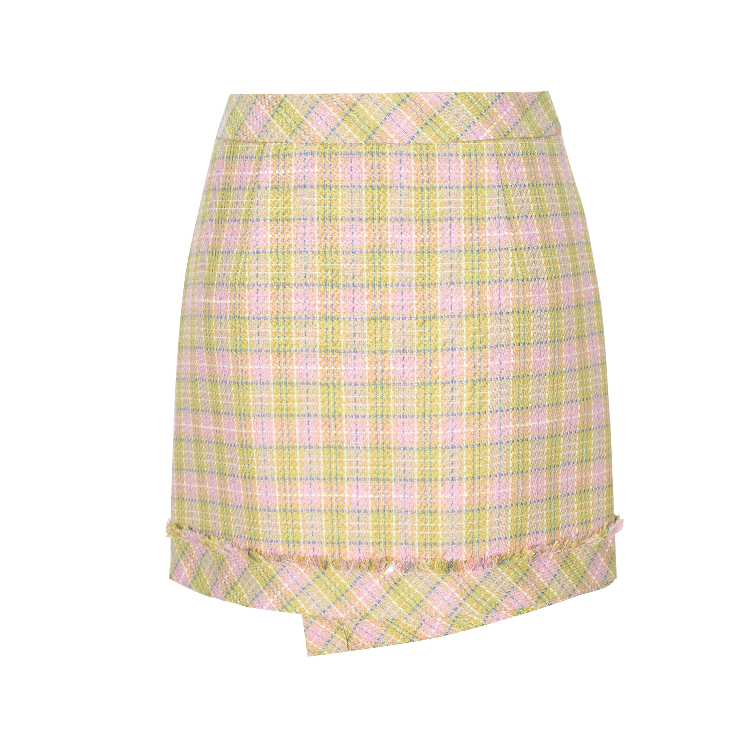 Tweed Plaid Skirt in Pink And Green