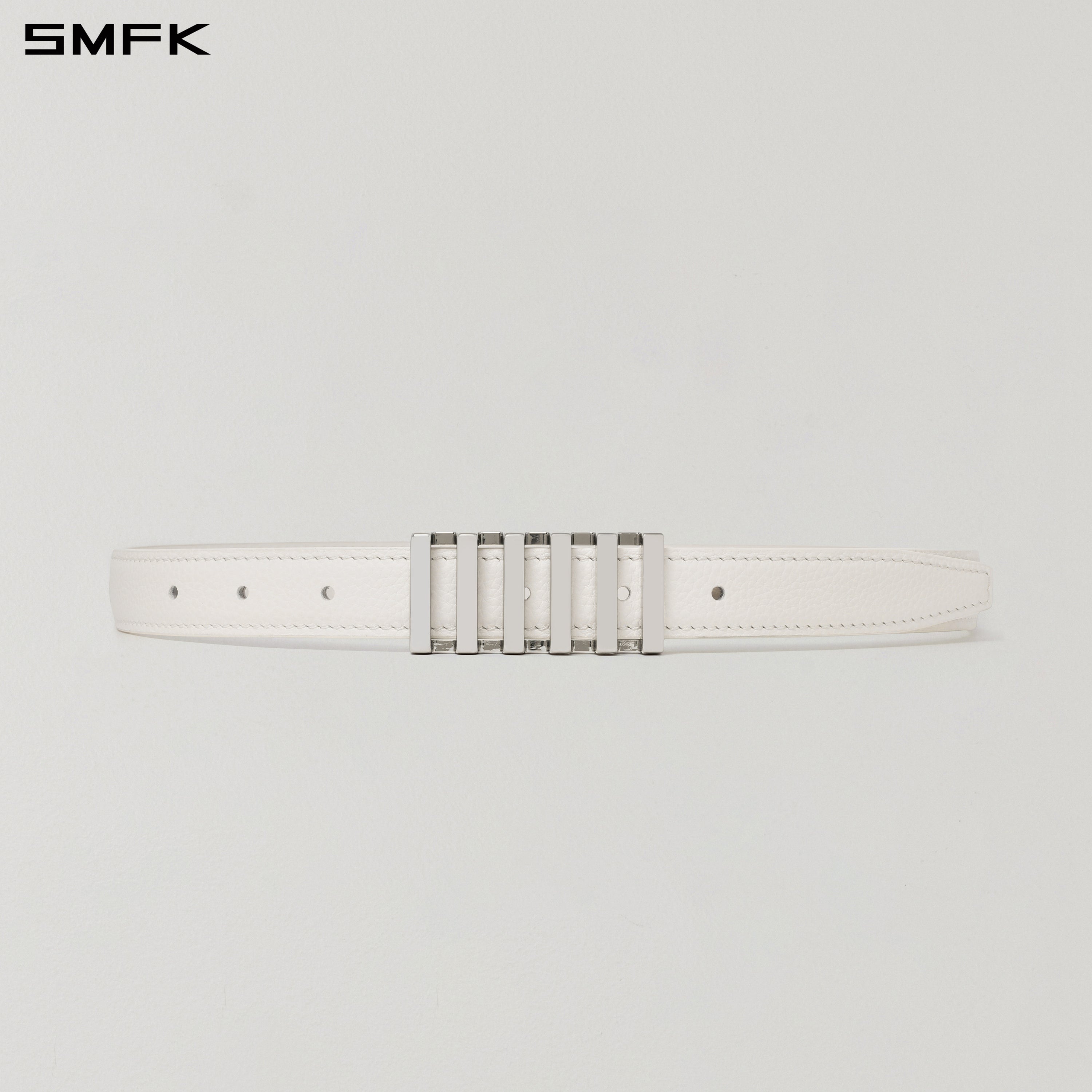 Piano Metal Leather Thin Belt in White