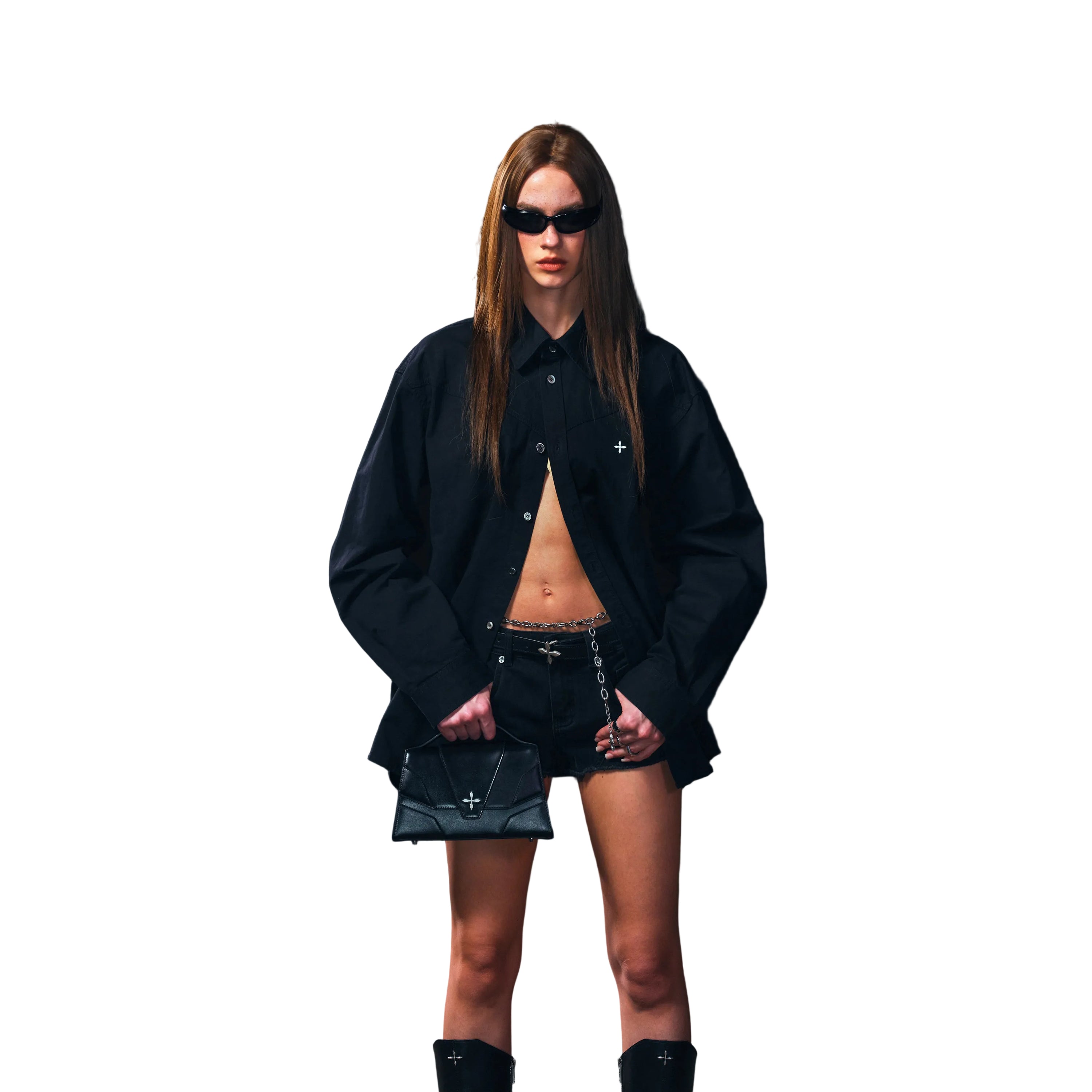 Compass Badge Cargo Shirt In Wild Black