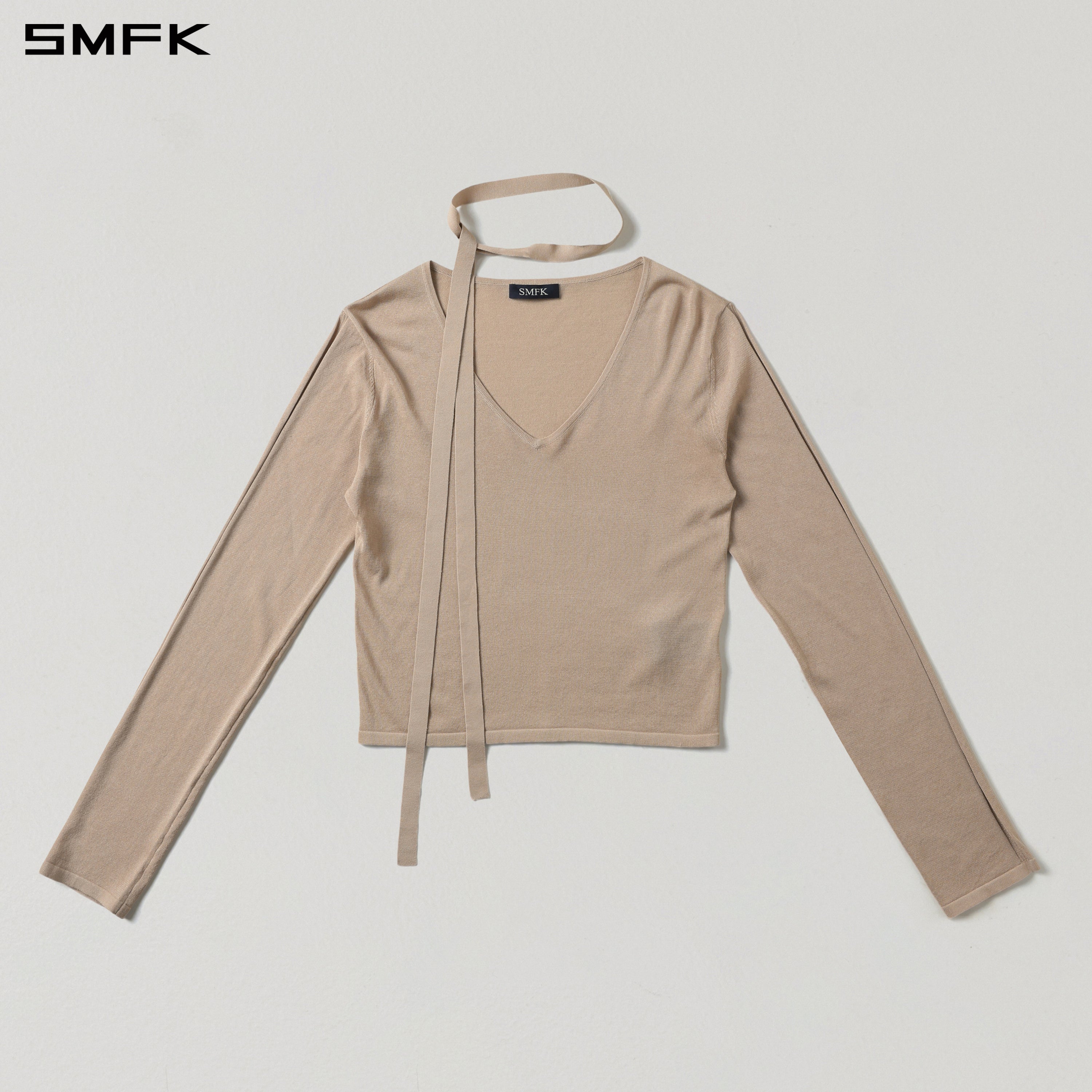 V-Neck Knit Top in Skin Tone