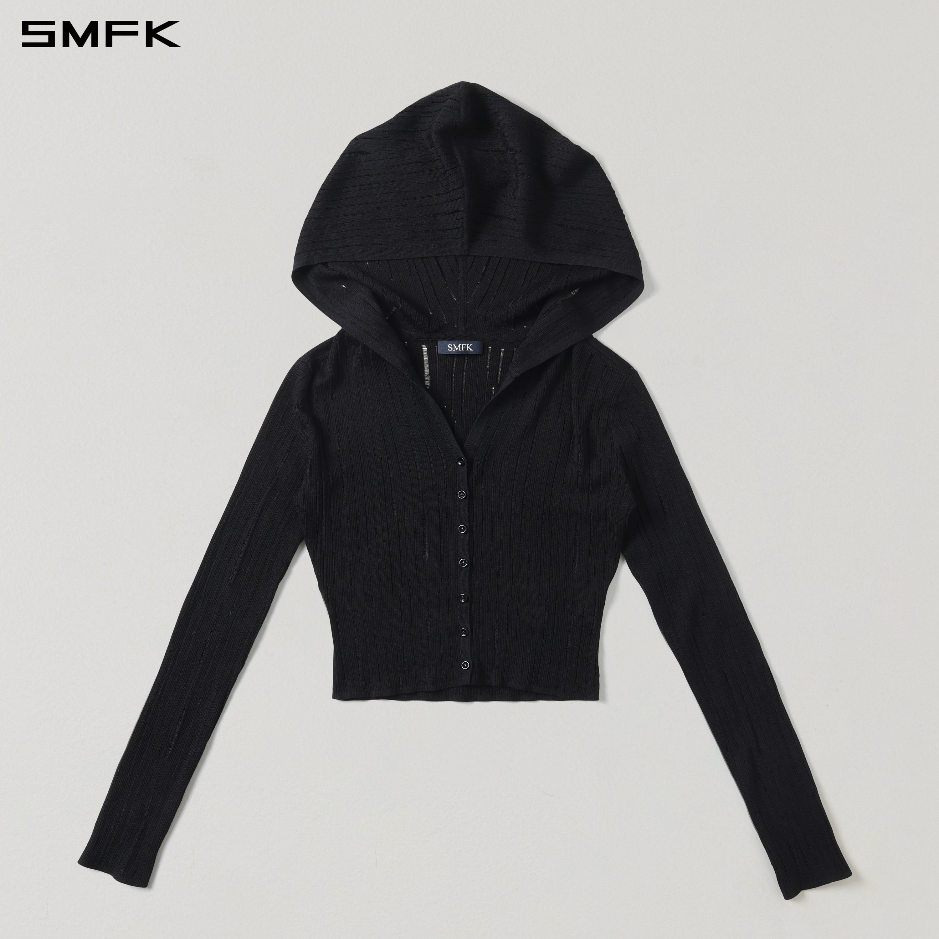 Black Knitted Hooded Cardigan