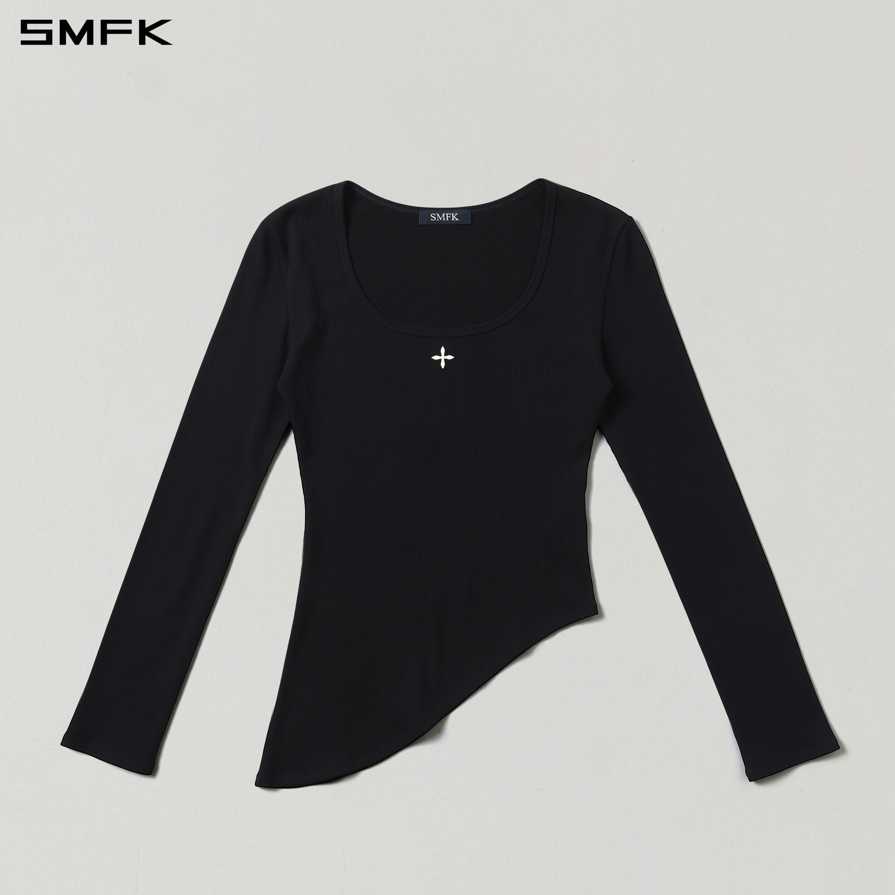 Asymmetrical Long-Sleeved Top in Black