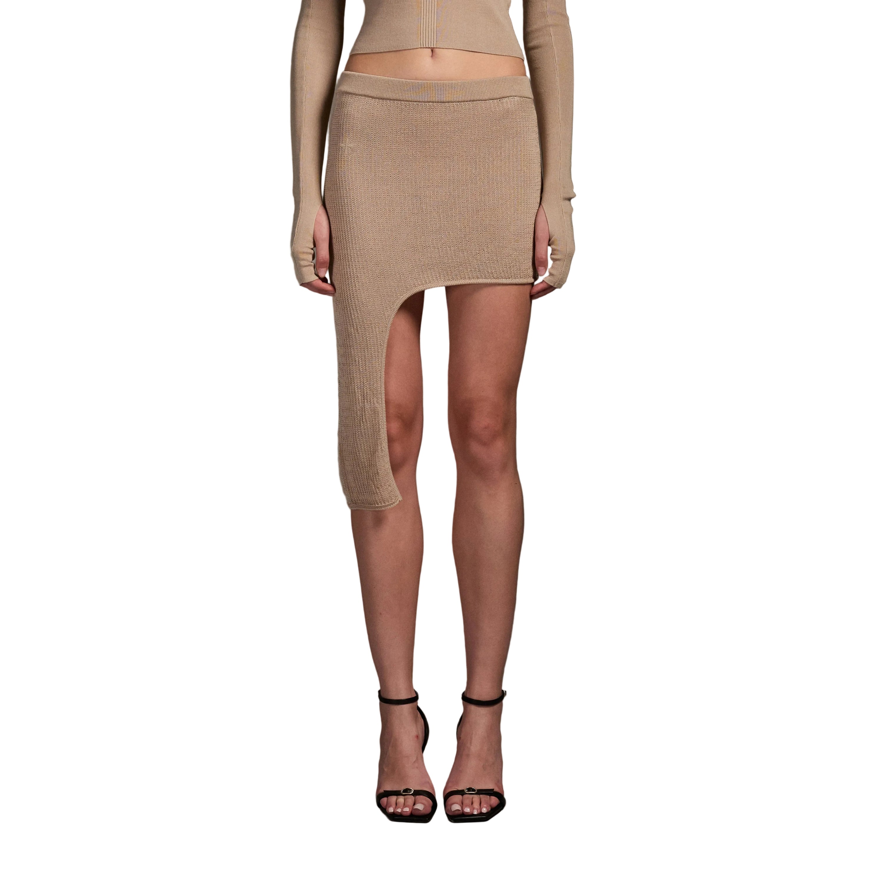 Asymmetrical Knitted Mini Skirt in Skin Tone