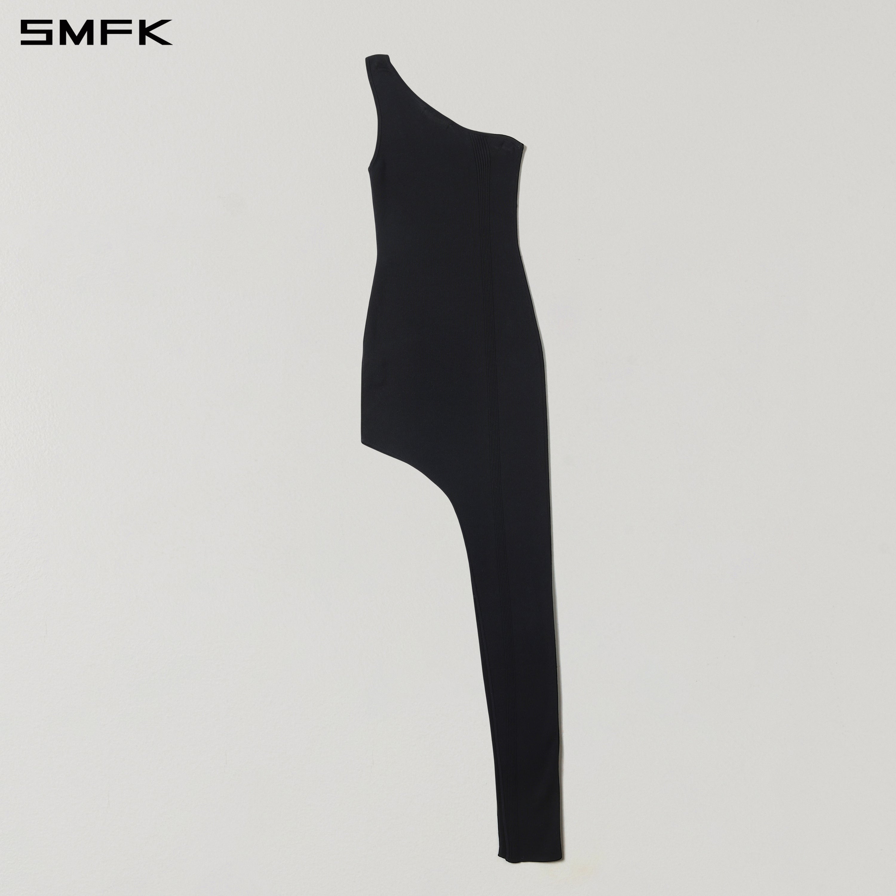 One-Shoulder Knitted Evening Dress in Black