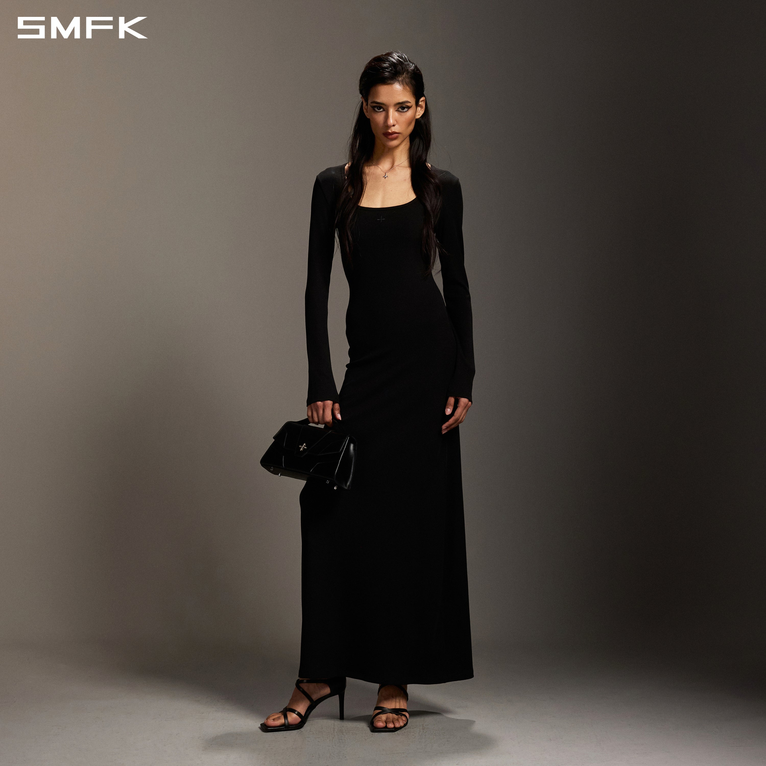 Black Long-Sleeved Silk Dress