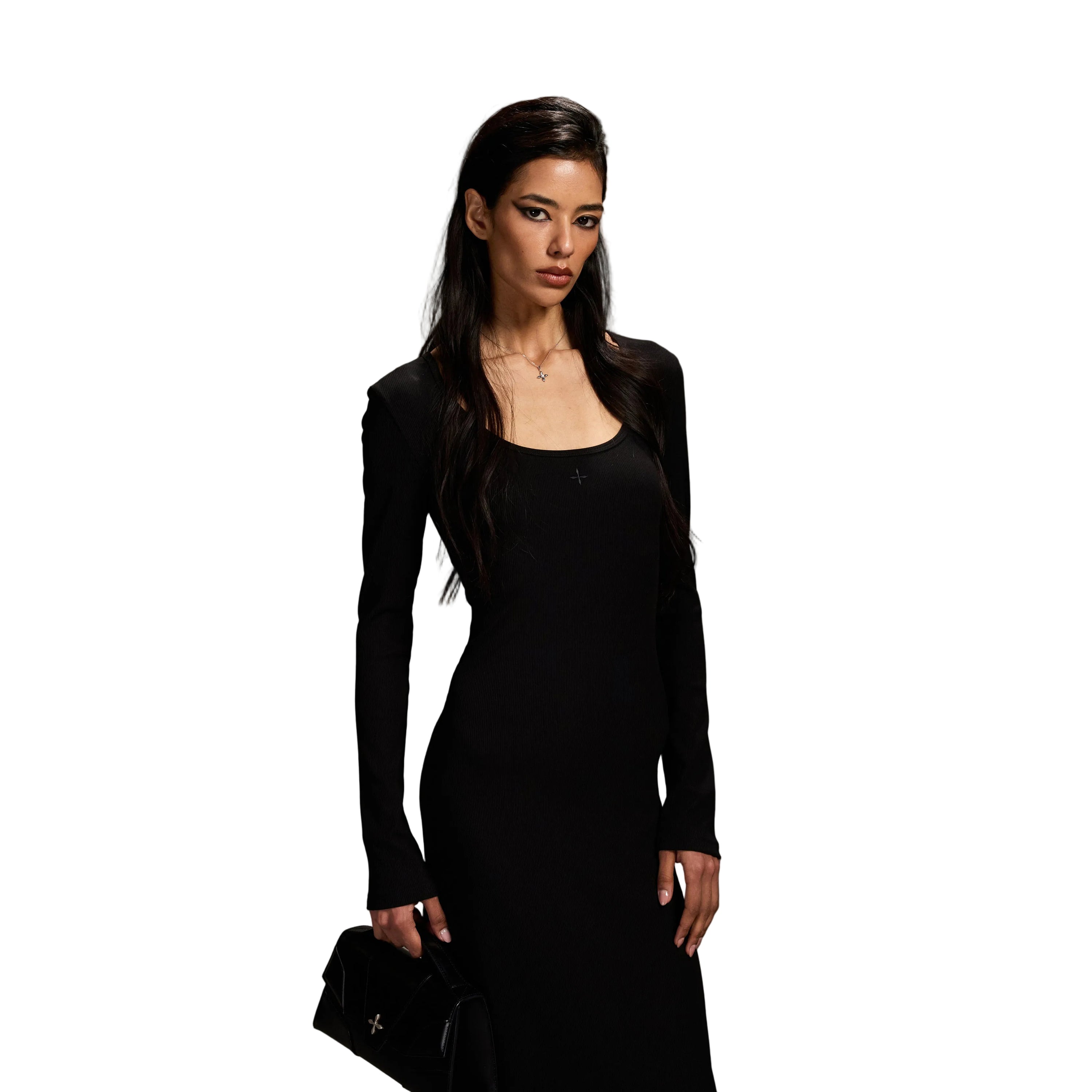 Black Long-Sleeved Silk Dress