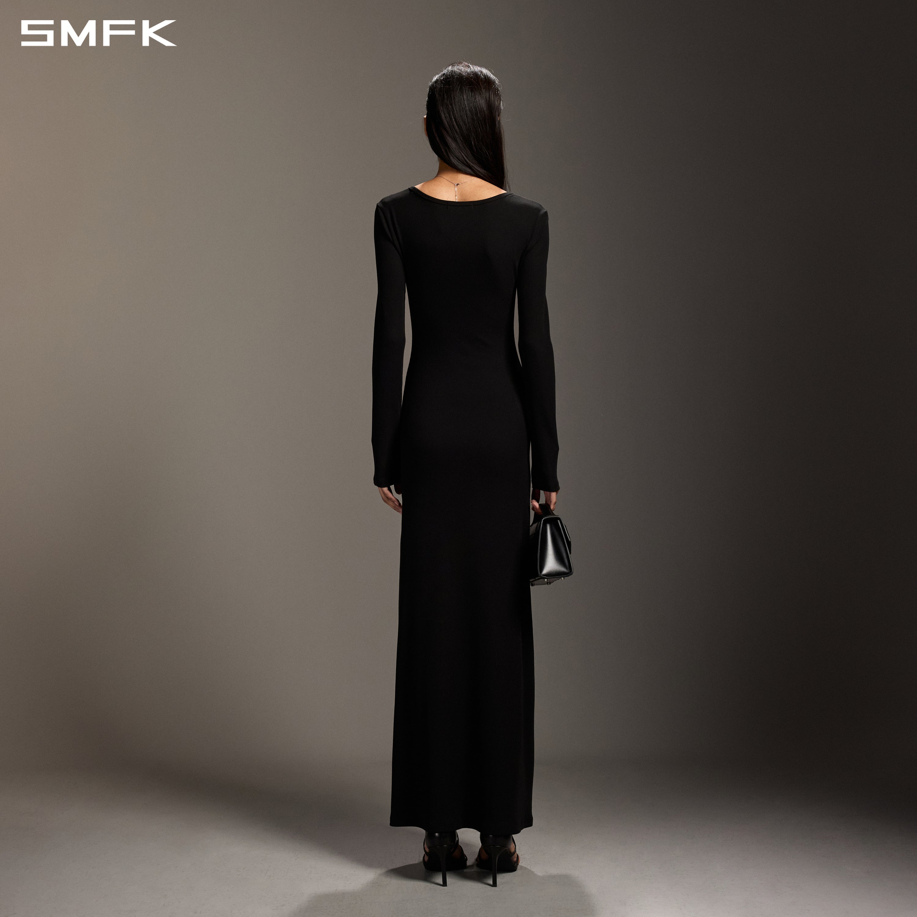 Black Long-Sleeved Silk Dress
