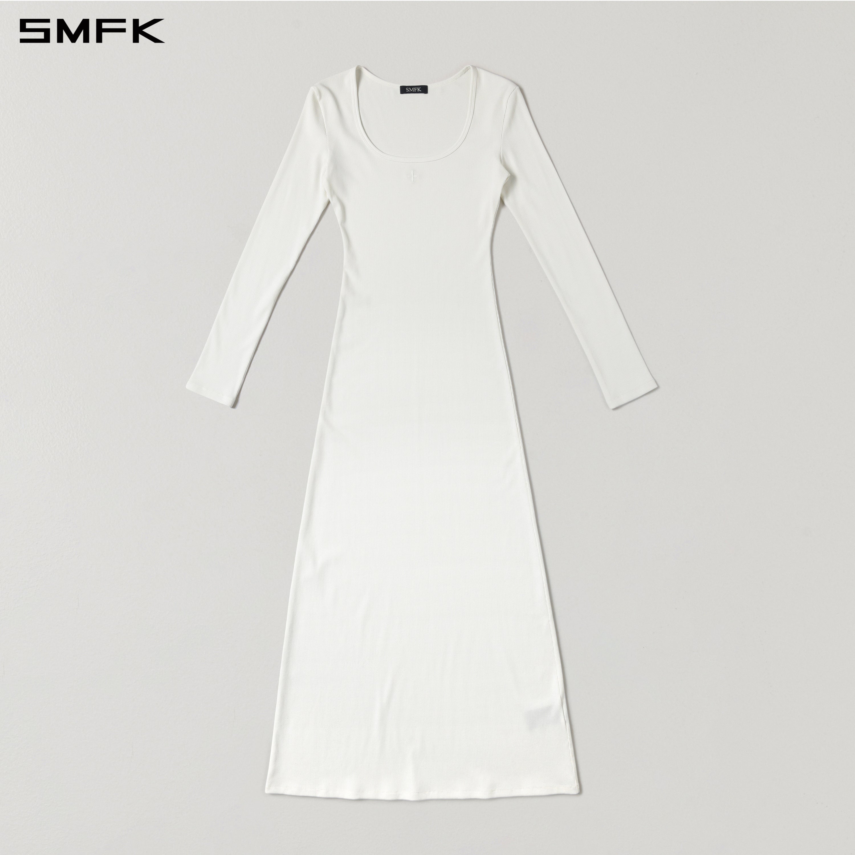White Silk Long-Sleeved Dress