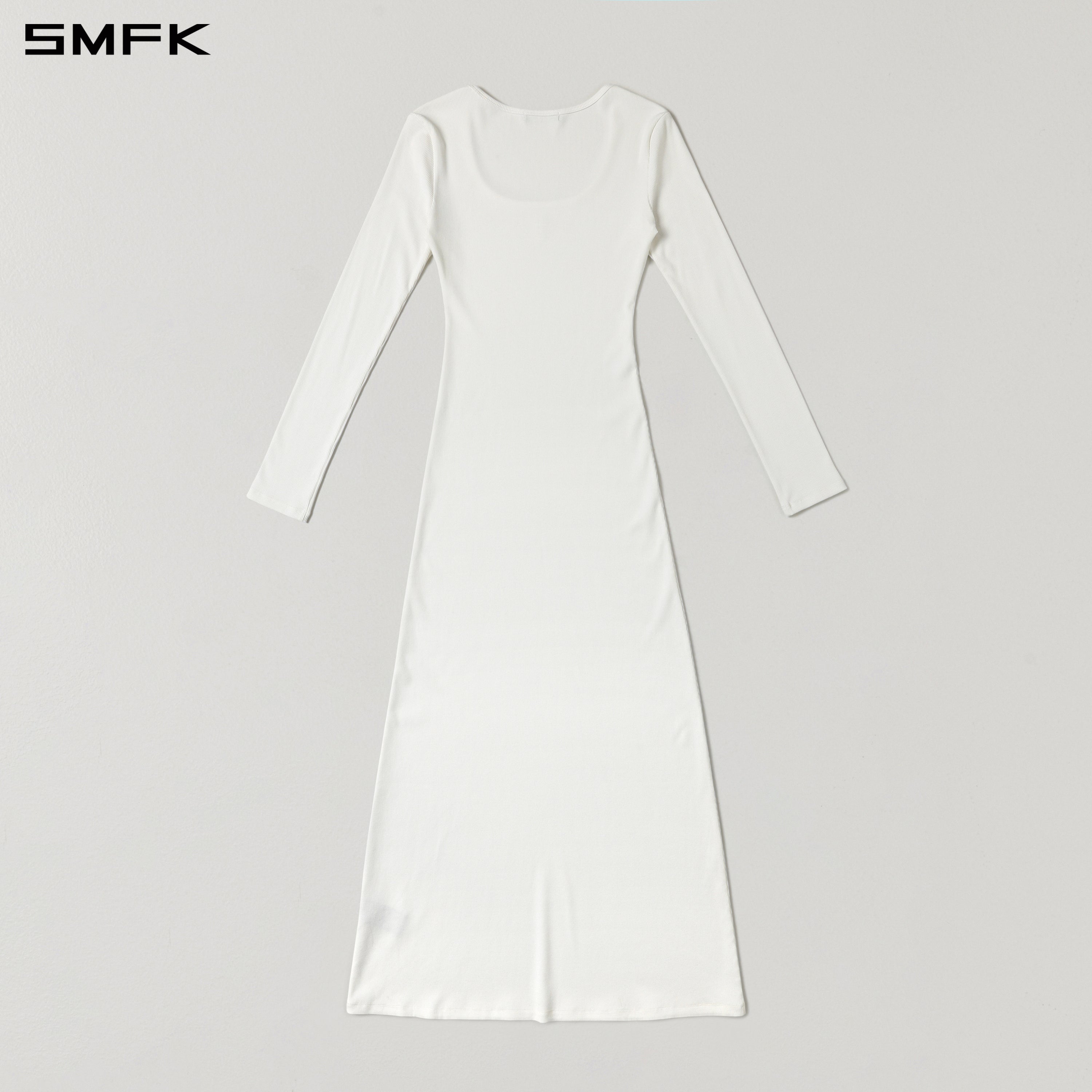 White Silk Long-Sleeved Dress