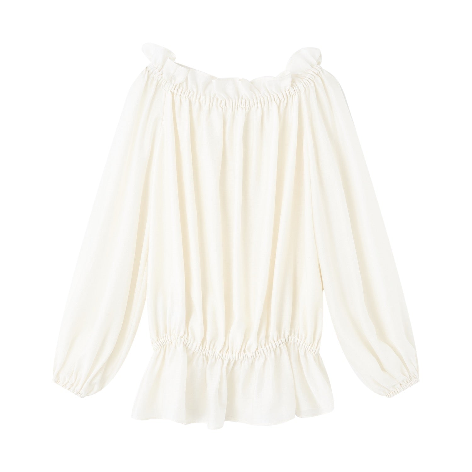 Off Shoulder Tie-up Lantern Sleeve Shirt In Off-White