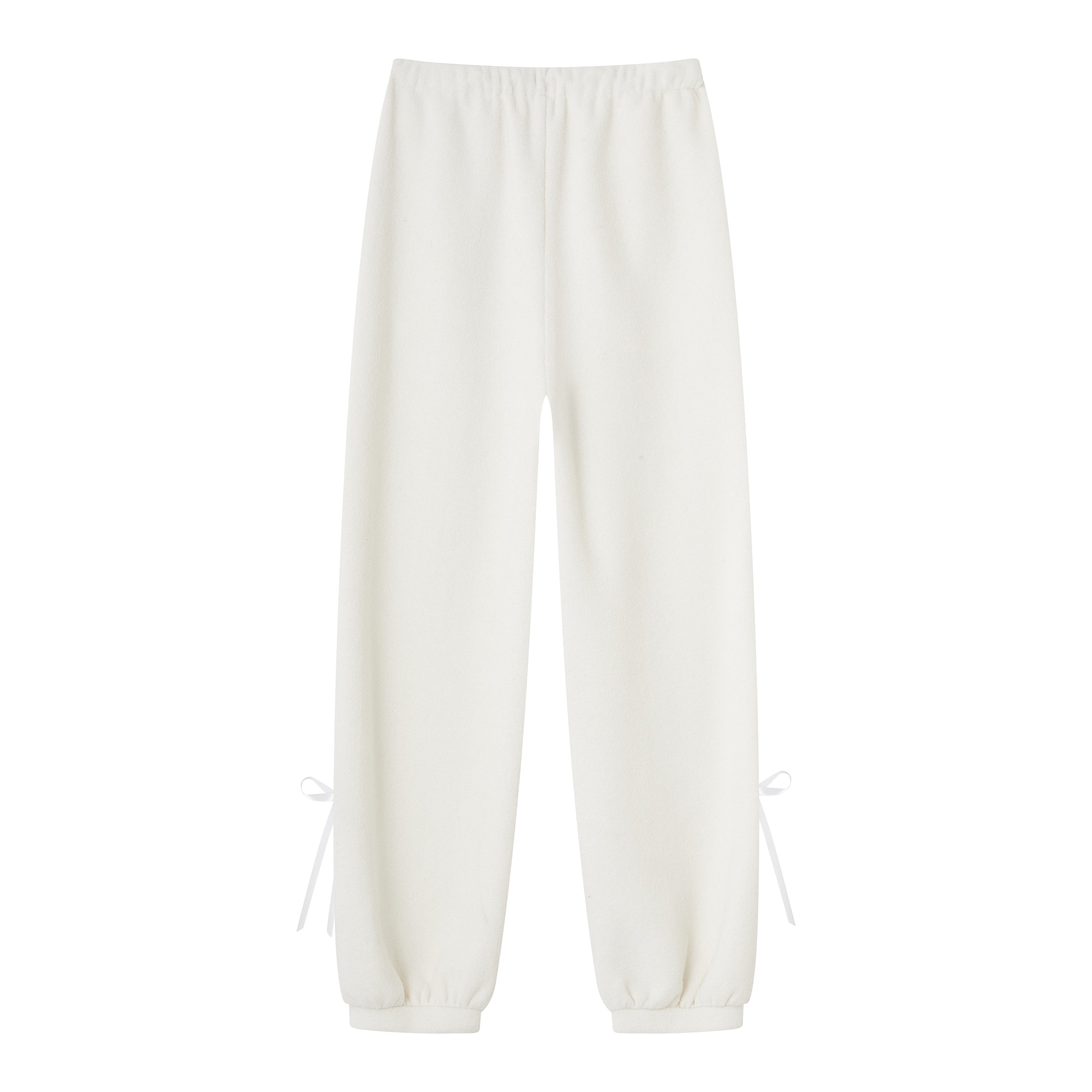 绒感束脚口灯笼休闲裤米白