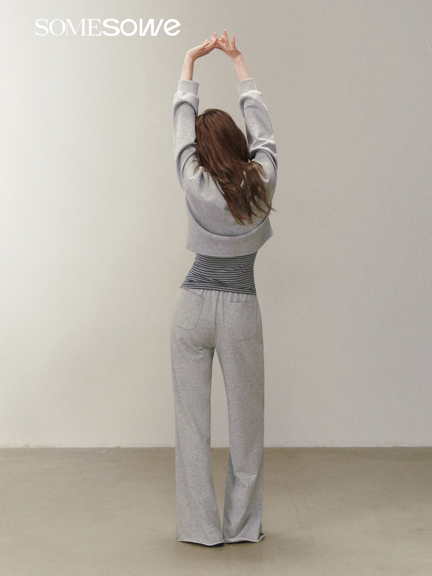 Letter Print Casual Wide-Leg Pants in Gray