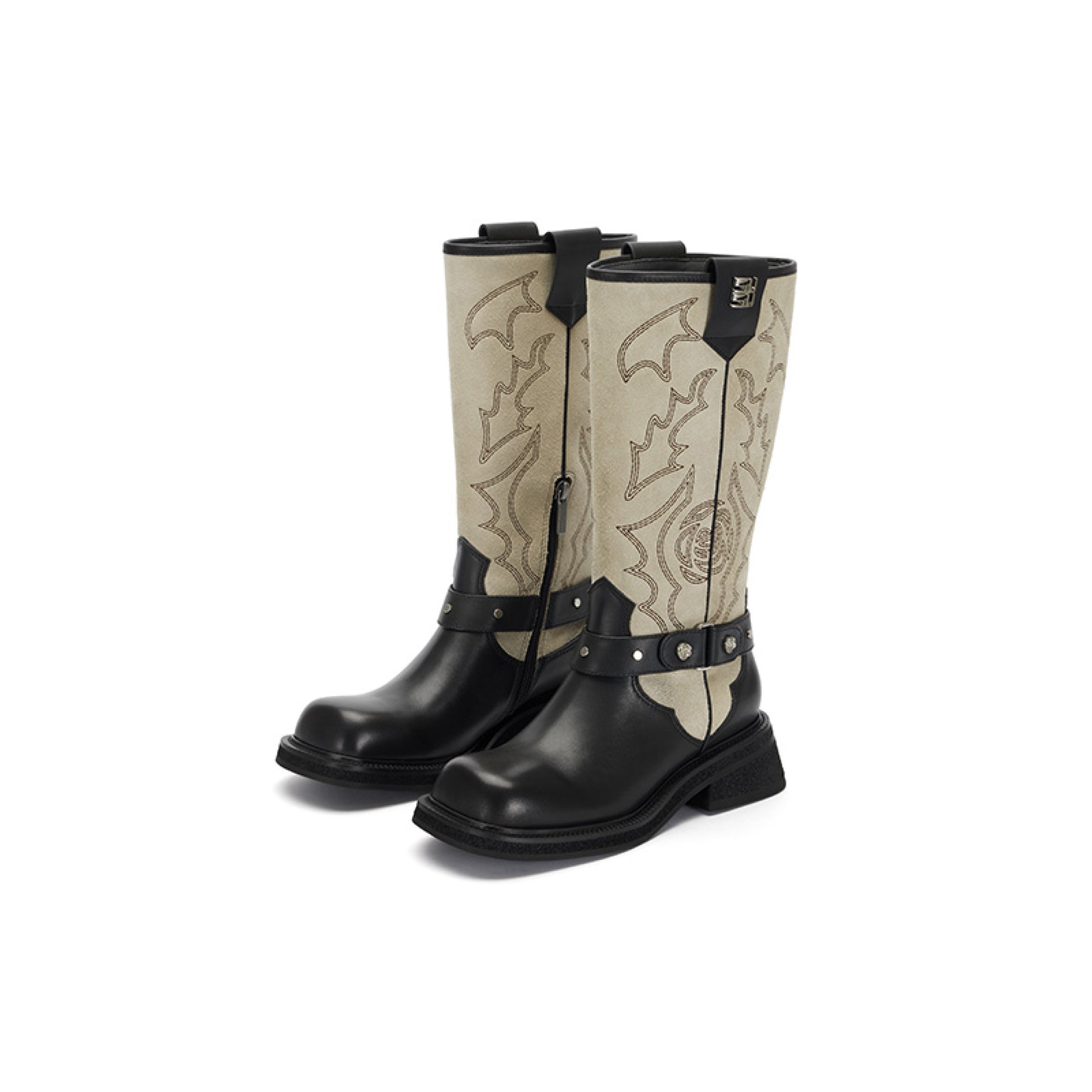 Western Embroidered Knight Ankle Boots Black