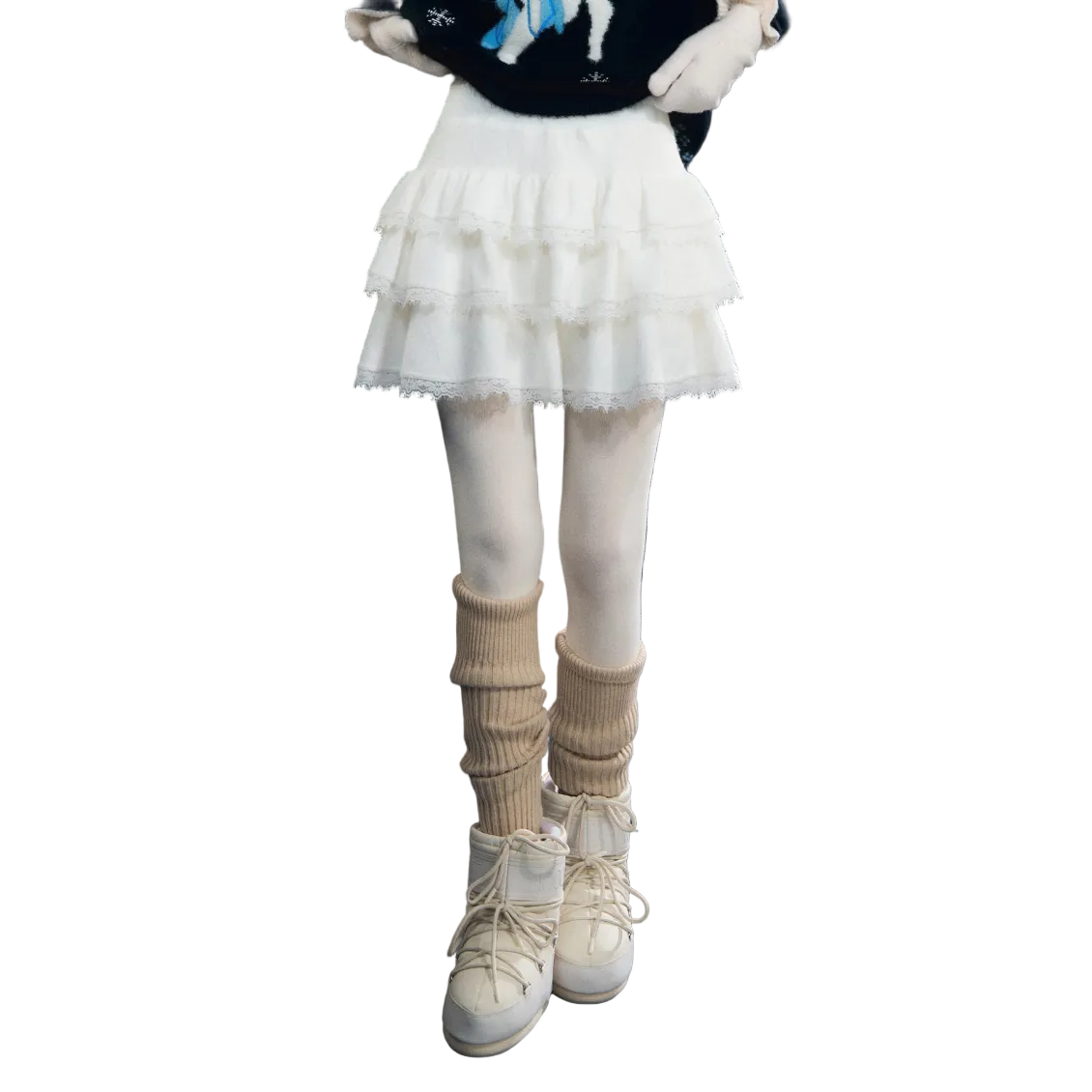 흰색 레이스 장식 벨벳 케이크 드레스