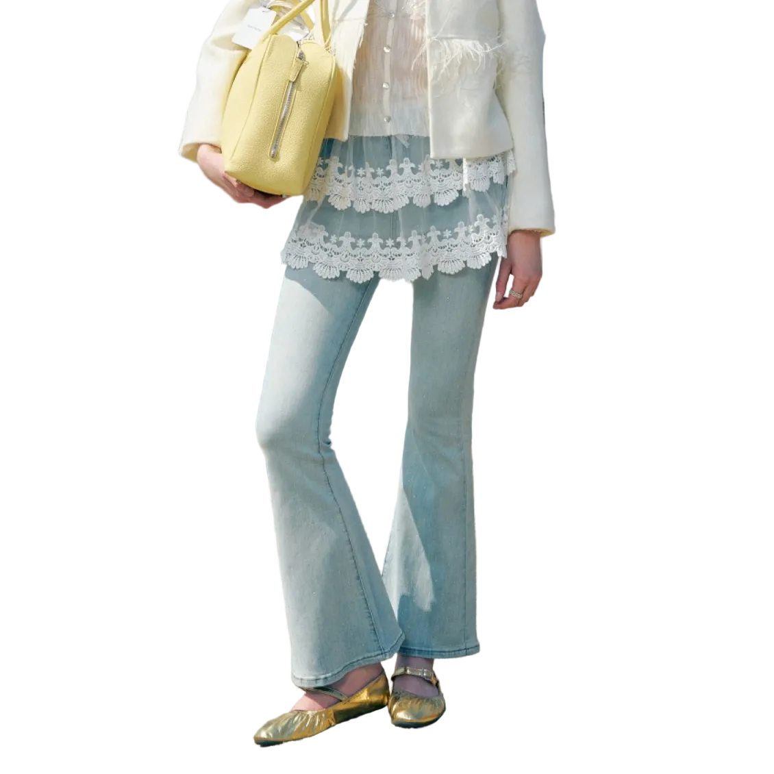 Denim Lace Flared Jeans In Blue