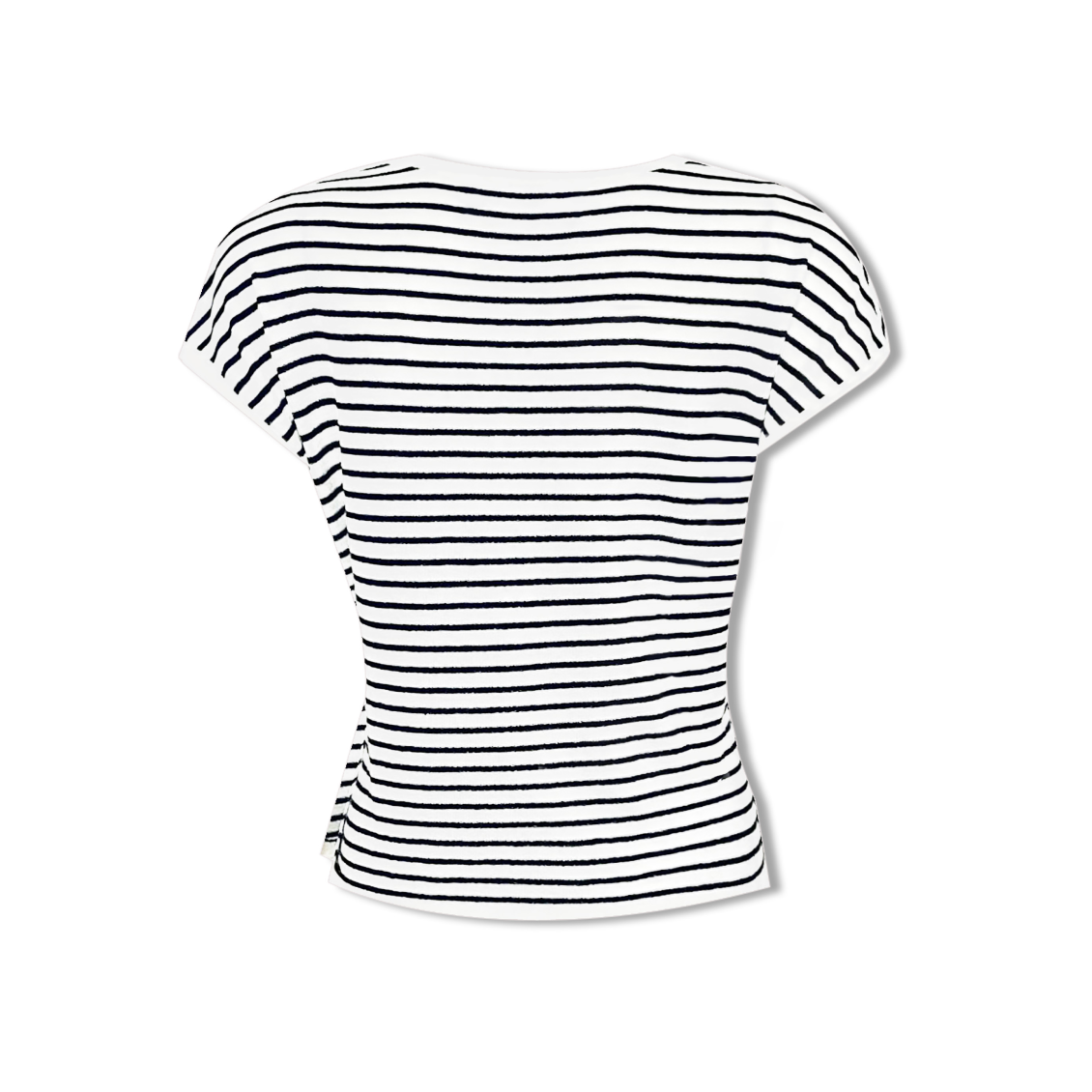 不規則な文字の刺繍が施された白黒の半袖シャツ