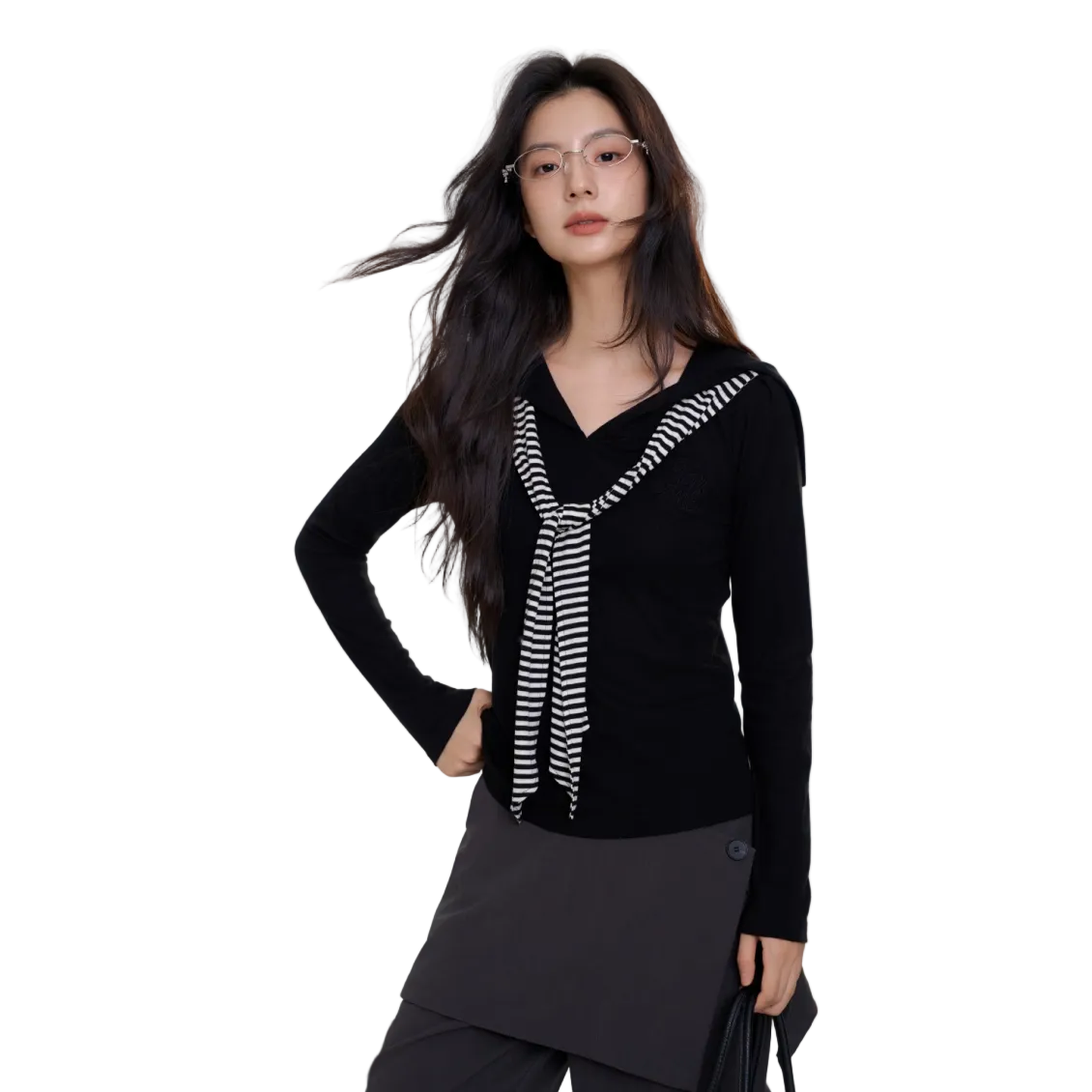 海军领披肩上衣黑色