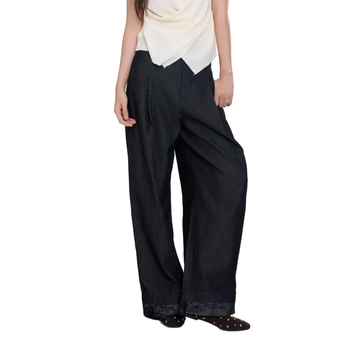 Lace-trimmed Trousers In Black