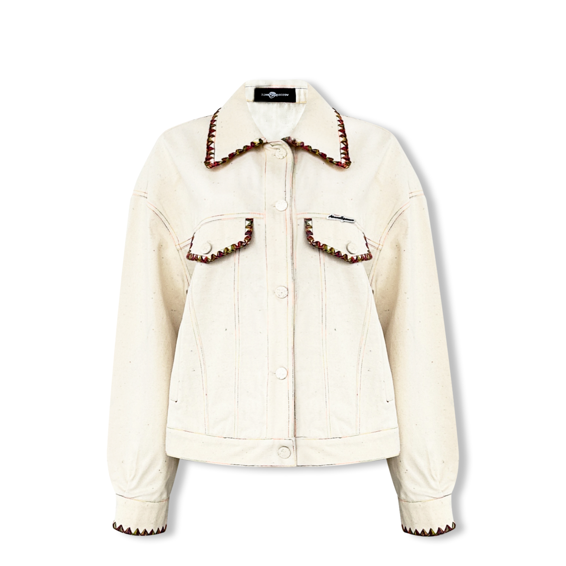 齿轮边彩色点点牛仔外套米色