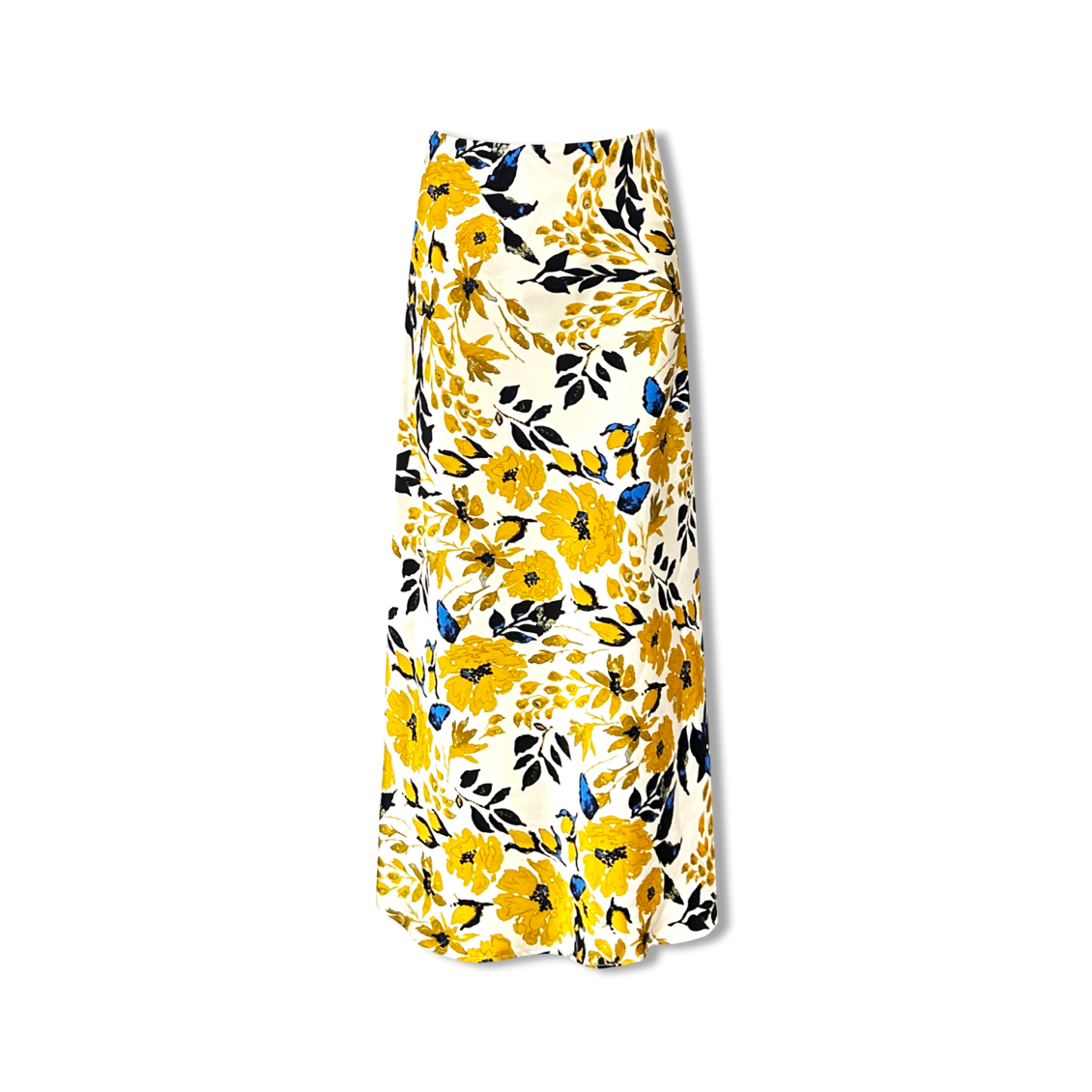 노란색 꽃무늬 미디 스커트