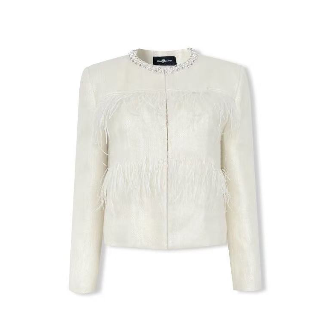 钻领羽毛小香风外套白色