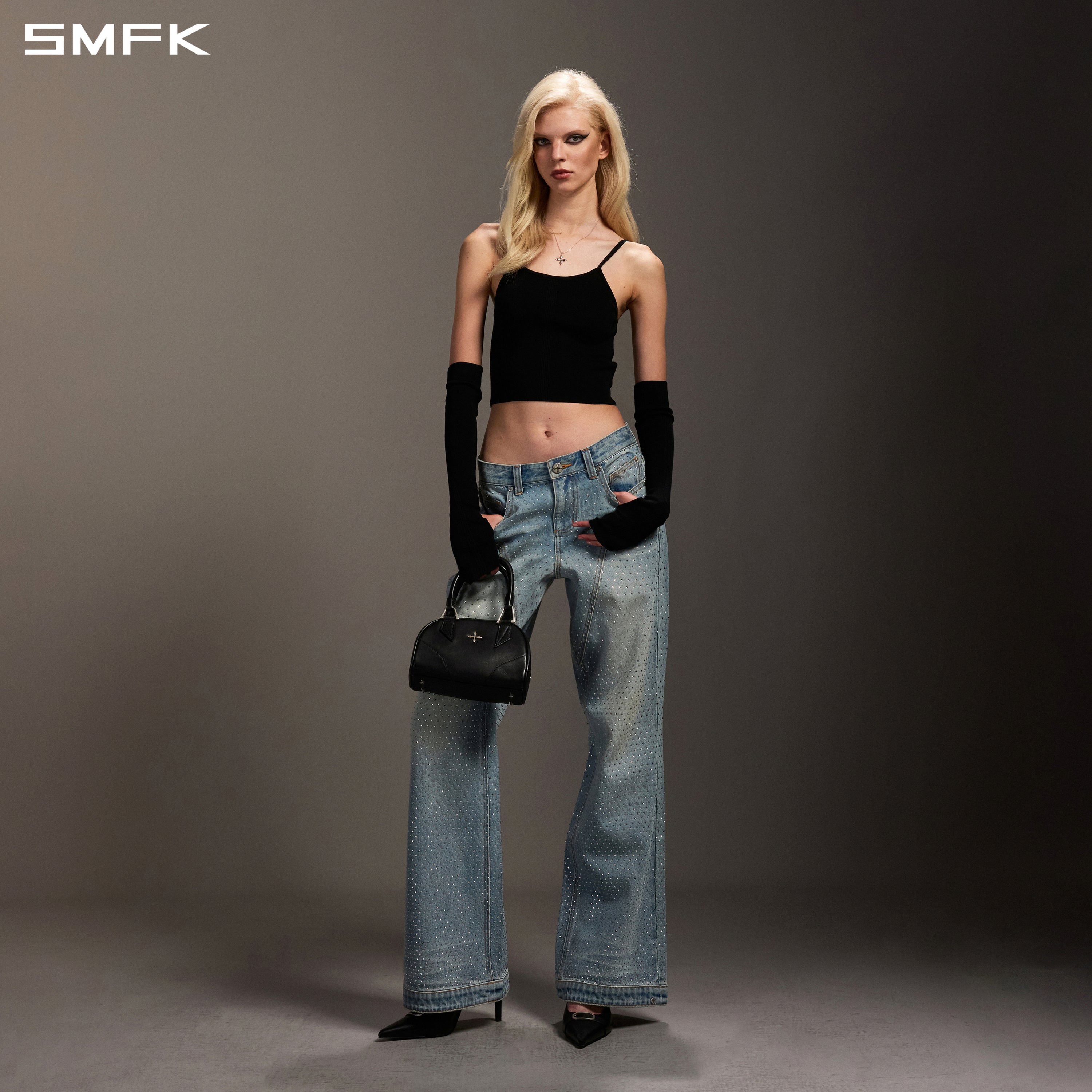 Blue Non-Stretch Diamond Flared Jeans
