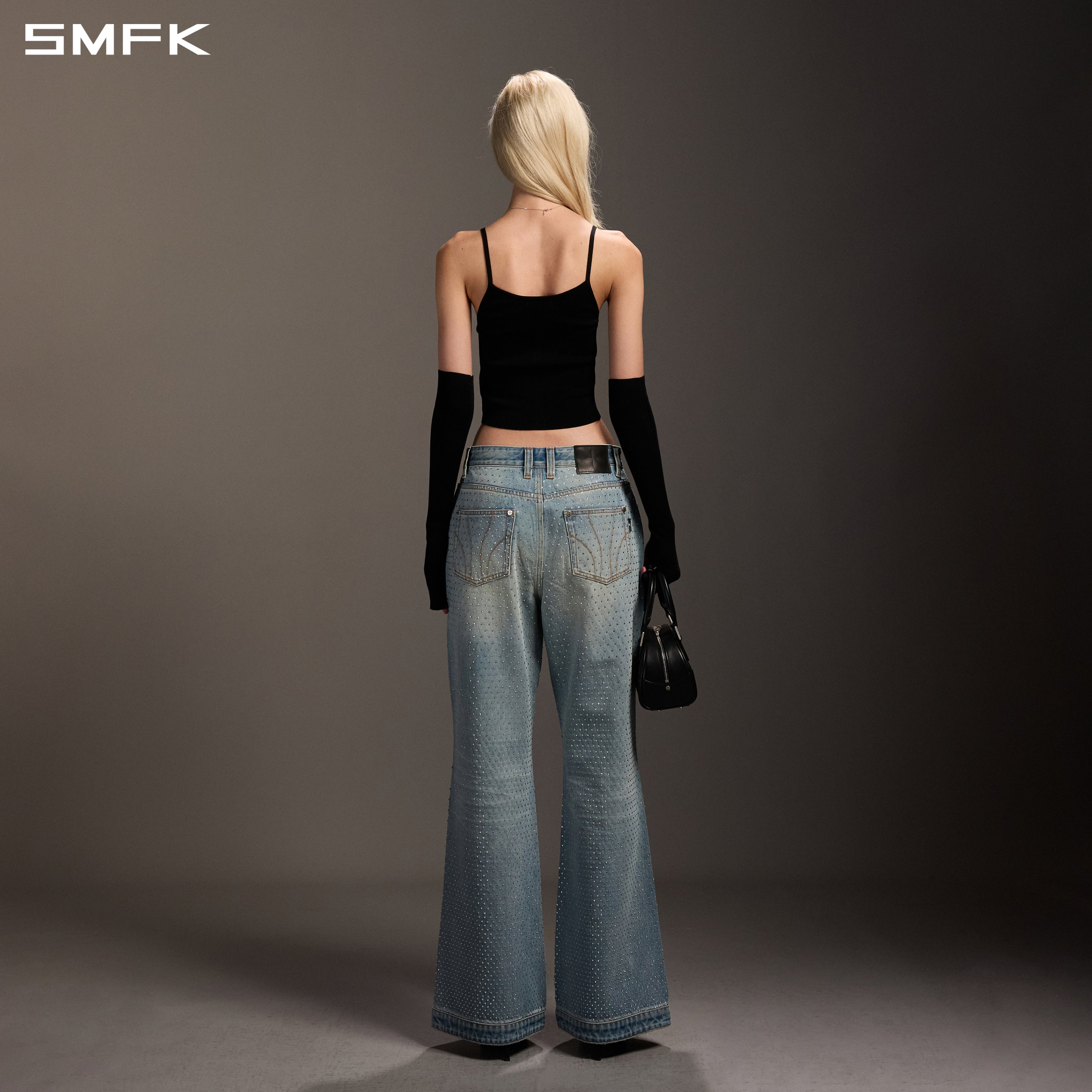 Blue Non-Stretch Diamond Flared Jeans