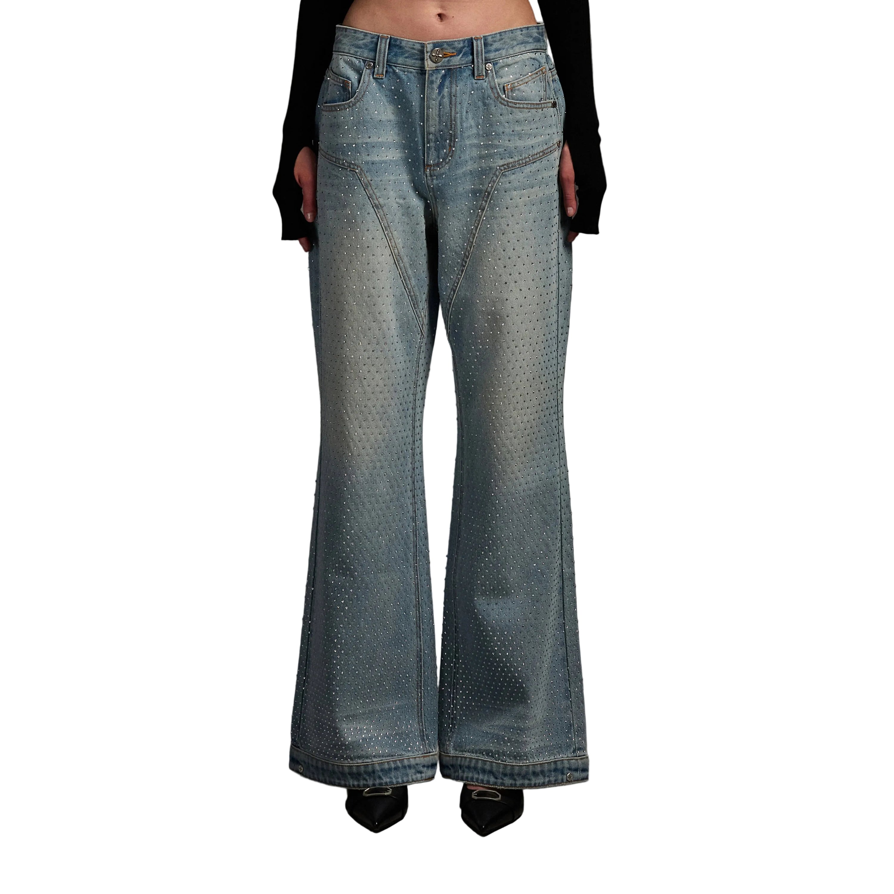 Blue Non-Stretch Diamond Flared Jeans