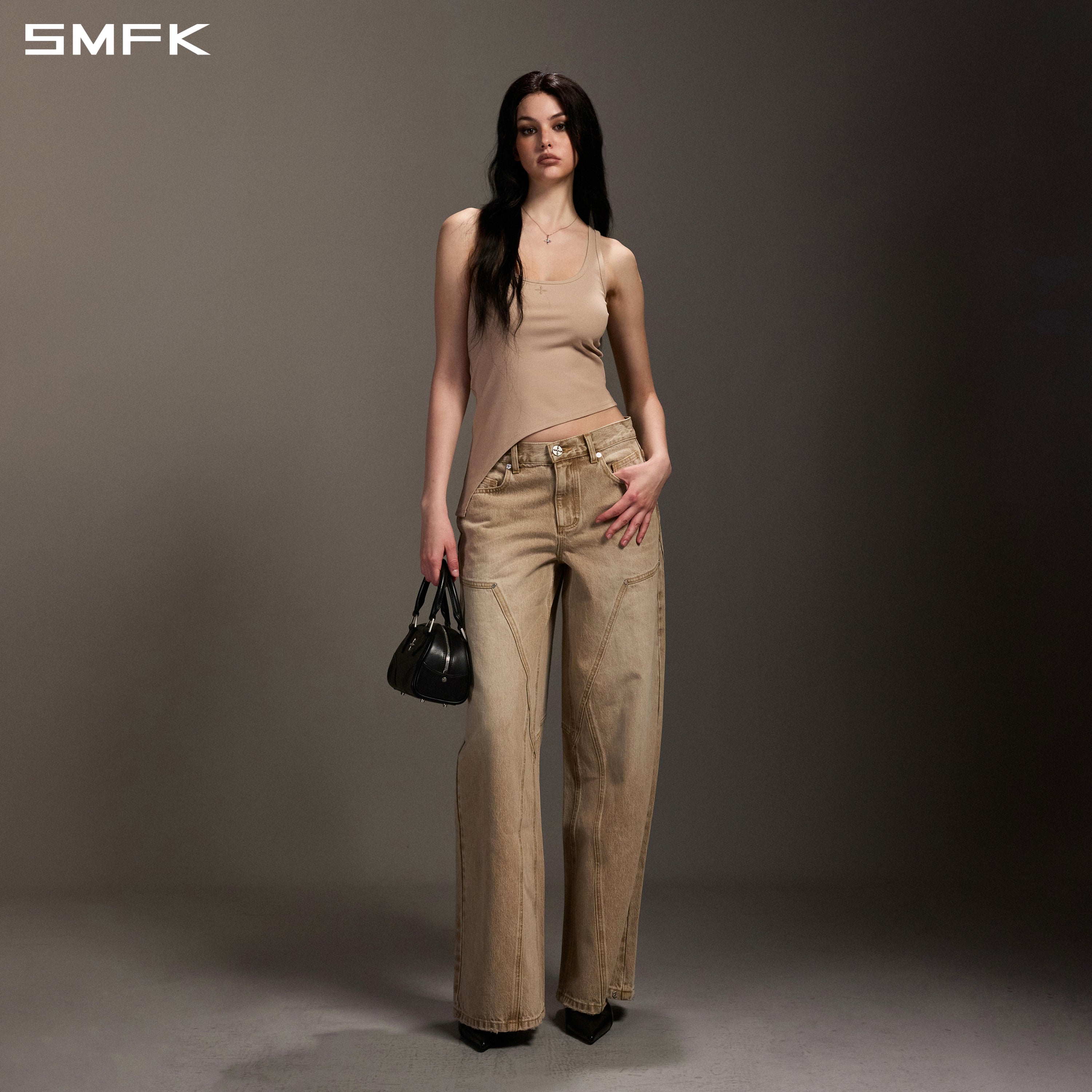 Wide-Leg Flared Jeans in Skin Tone