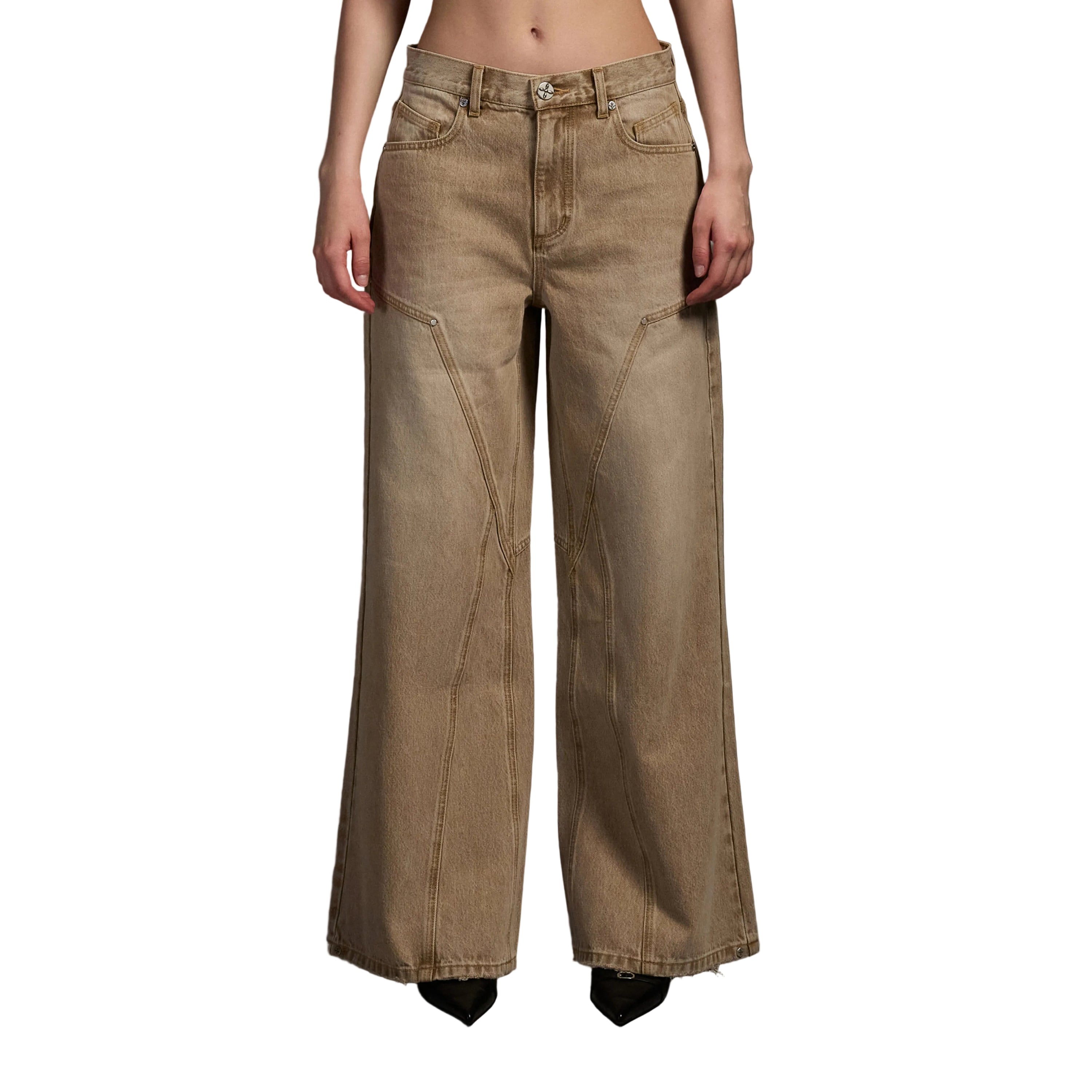 Wide-Leg Flared Jeans in Skin Tone