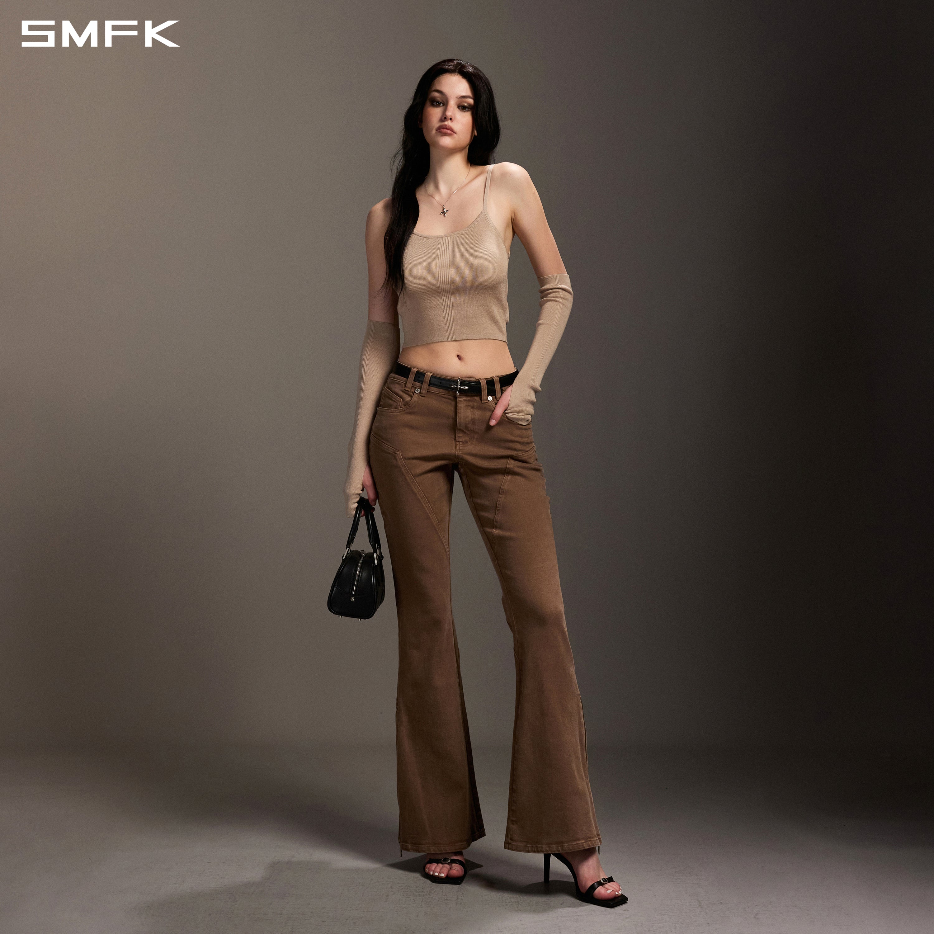 Brown Flared Stretch Jeans