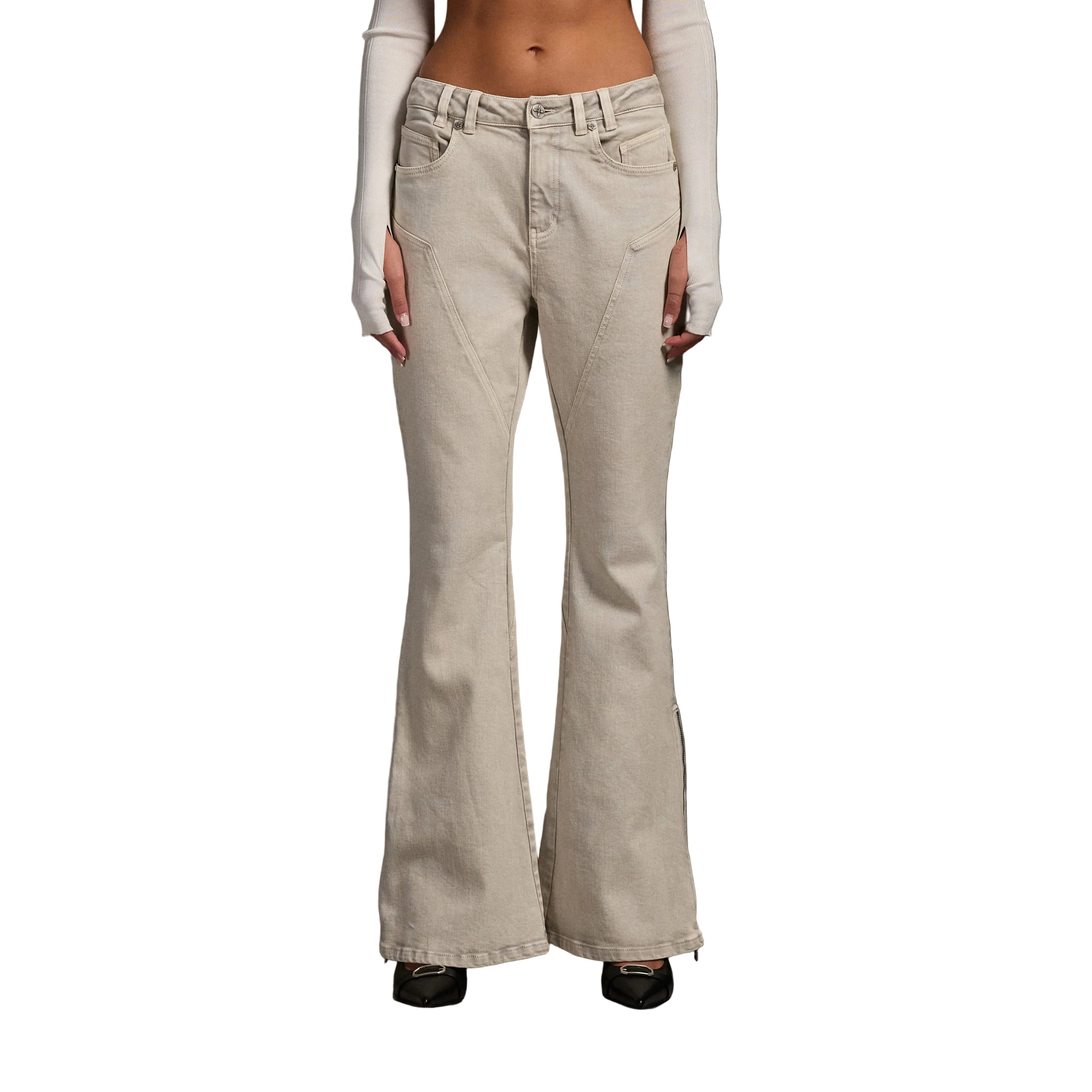 White Flared Elastic Jeans