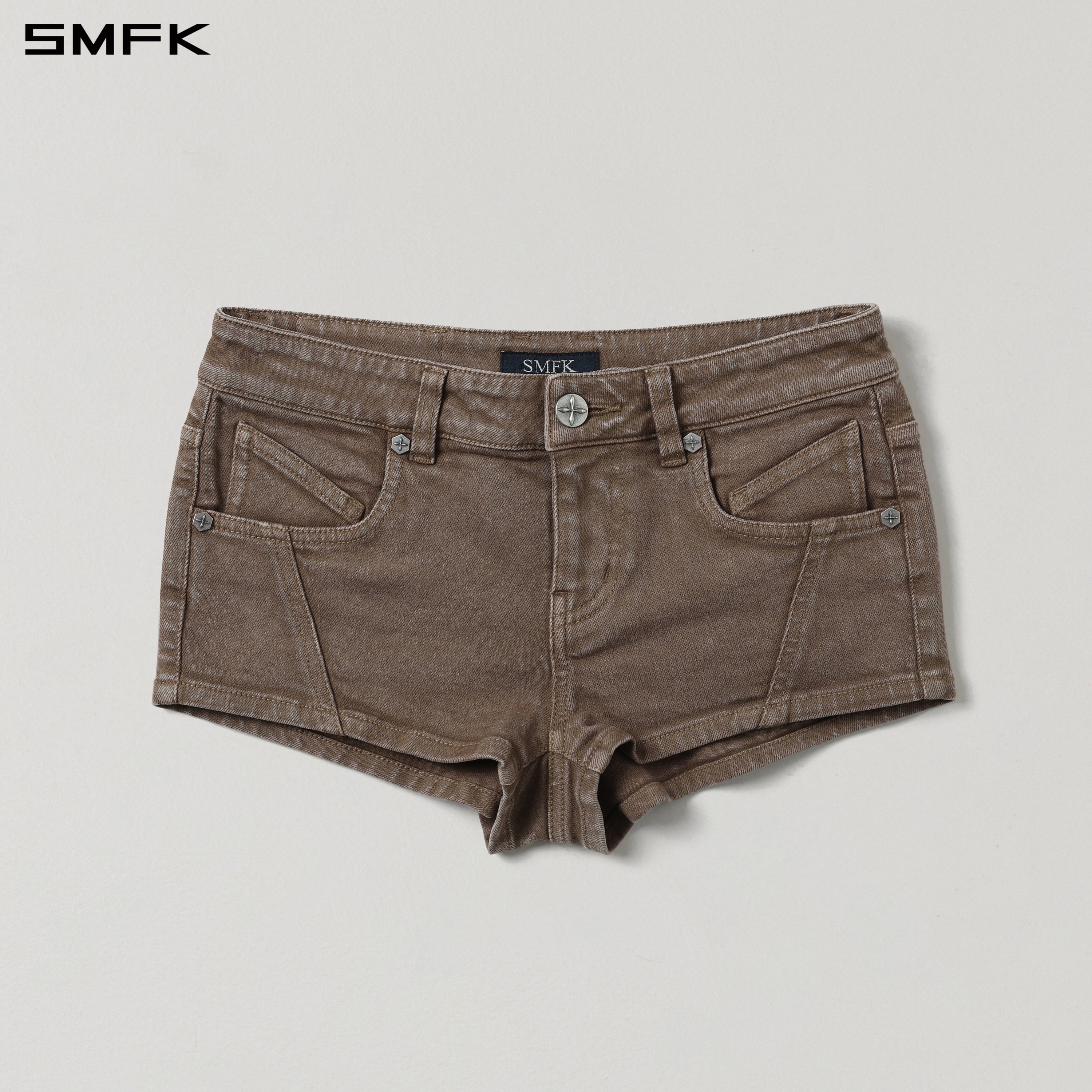 Brown Low-Rise Denim Shorts