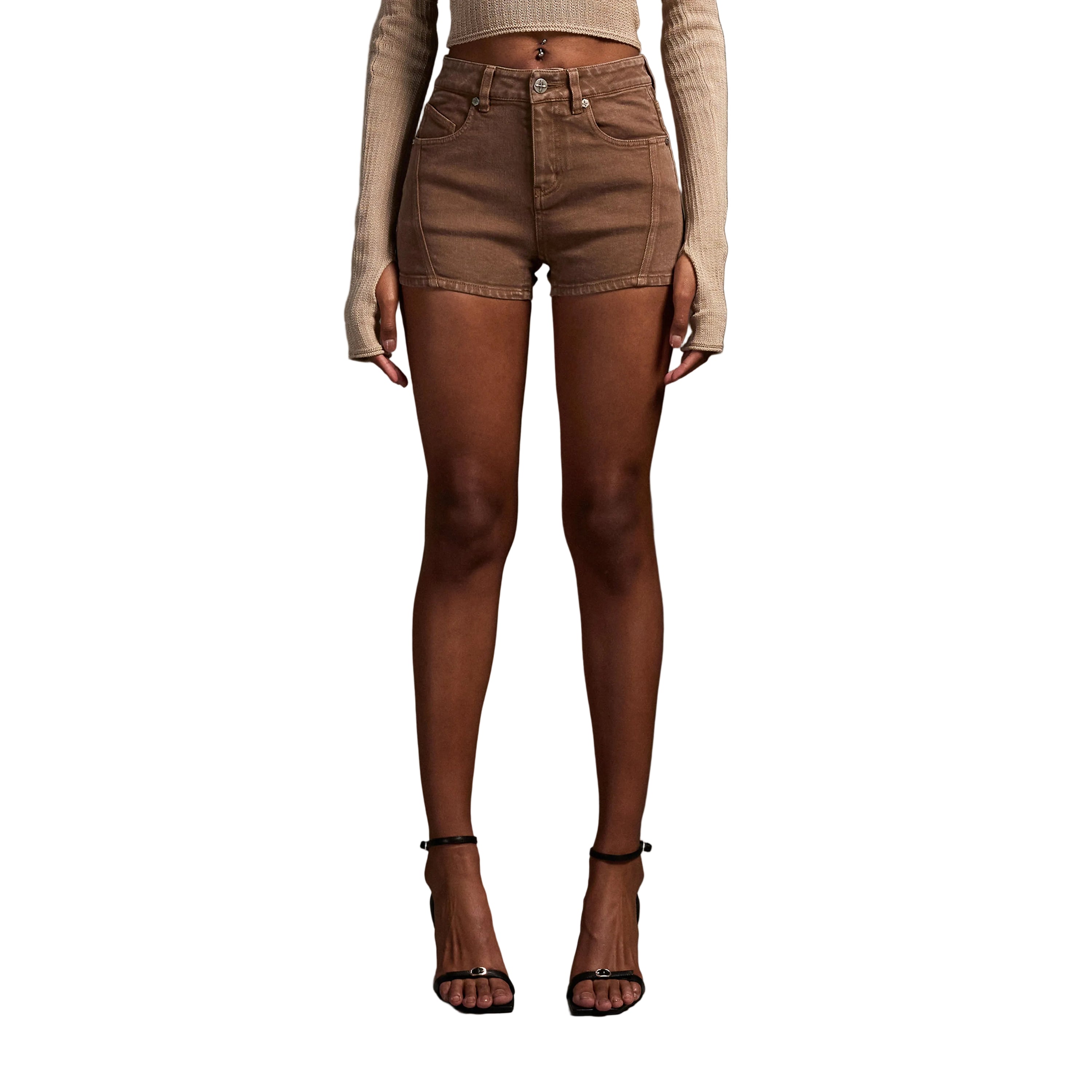 Brown Stretch Denim Shorts