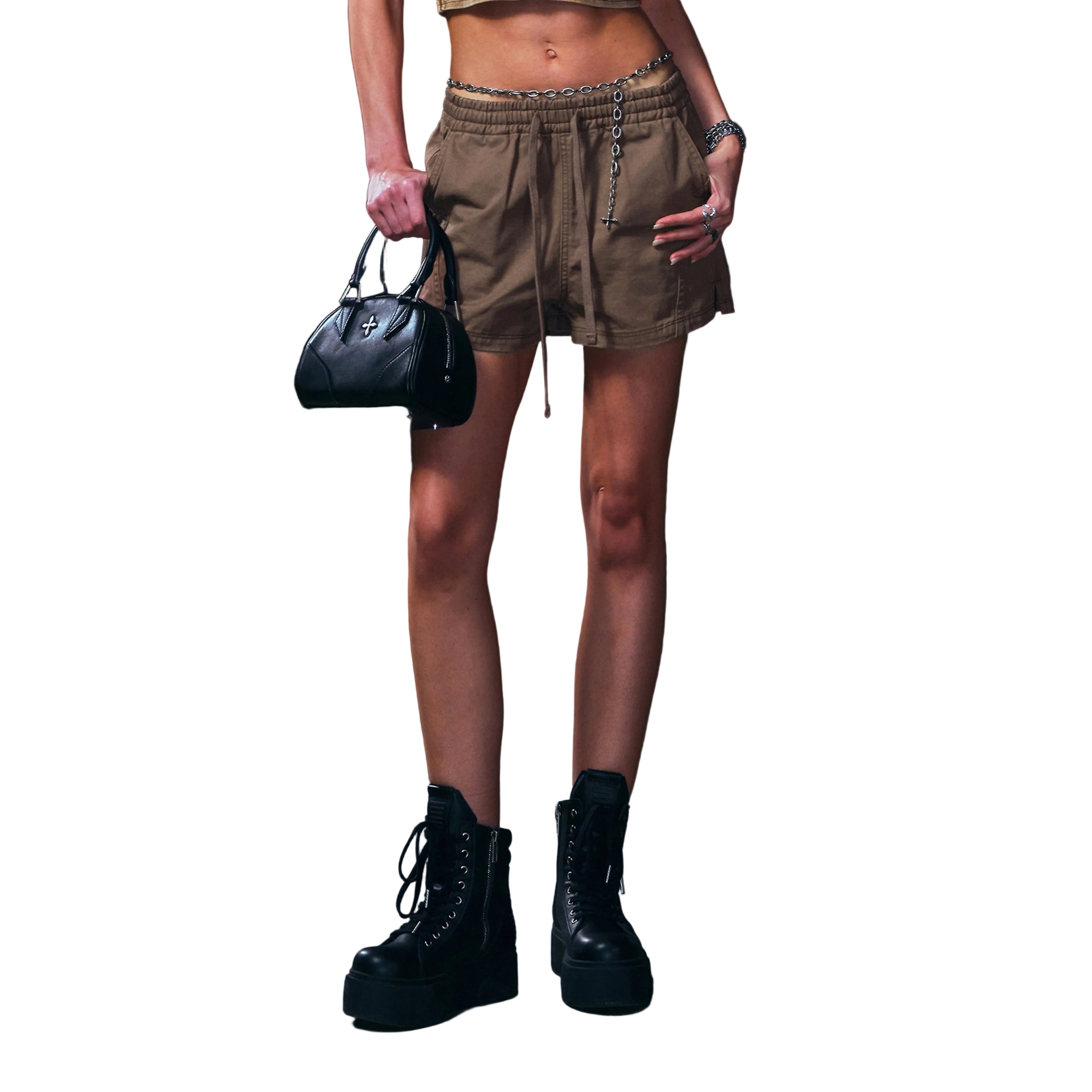 Compass Mode Rise-Up Shorts In Shadow Brown