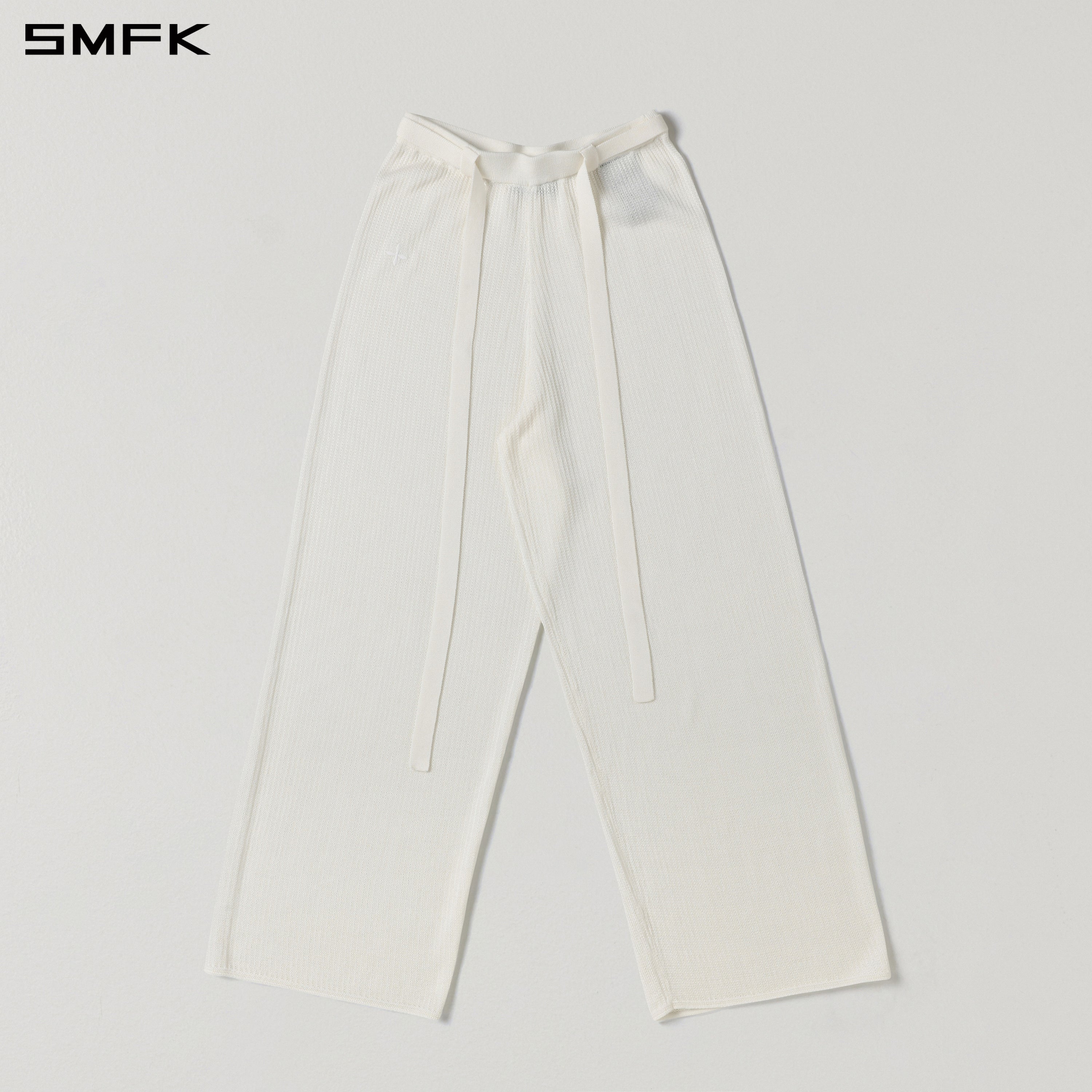 ストレートレッグニットパンツ、ホワイト